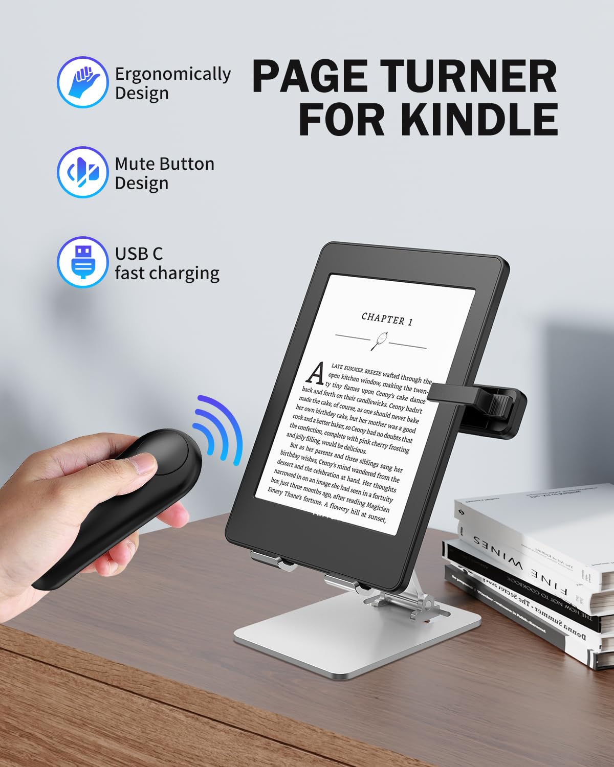 Unibitri Rf Remote Control Page Turner For Kindle Paperwhite Kobo Ereaders, Remote Page Turner For Phone Ipad Ios Android Tablet