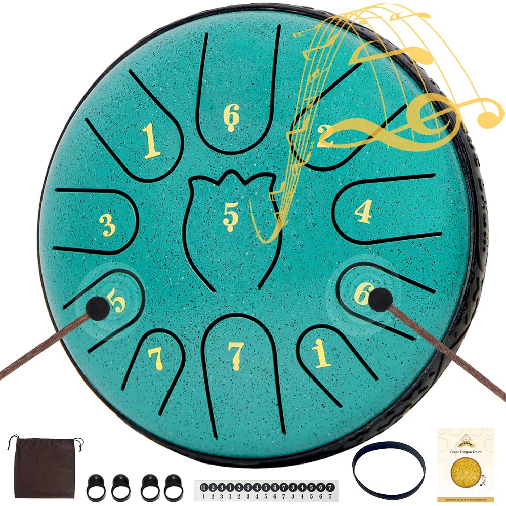 Steel Tongue Drum 6 Inche 11 Note Steel Drums Rain Chime,Raindrop Drum,Rain Drum for Outside Garden(Green)