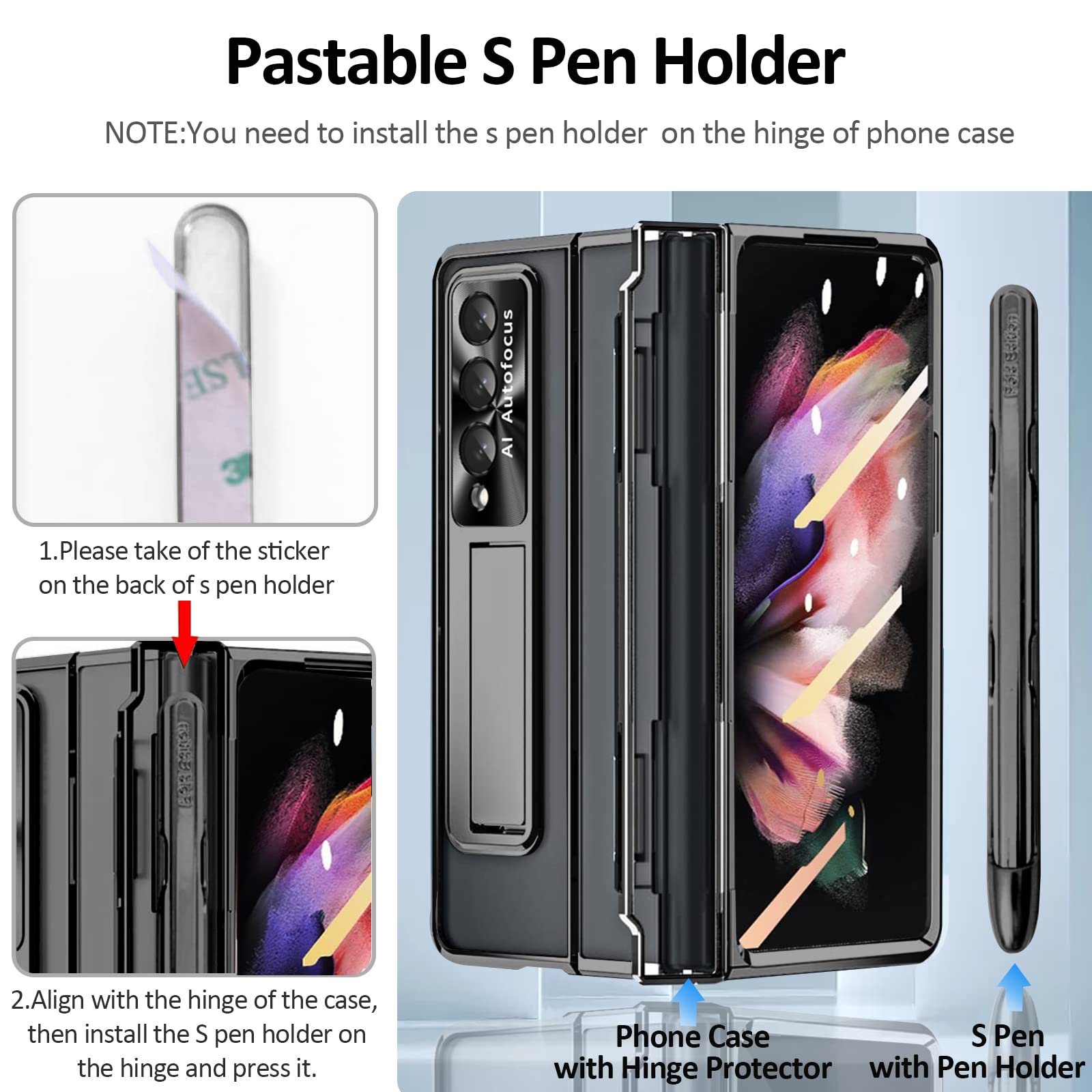 (New) Miimall For Samsung Galaxy Z Fold 3 Case With S Pen & Pen Holder, One Piece Design For Fold 3 Case With Screen Protector &