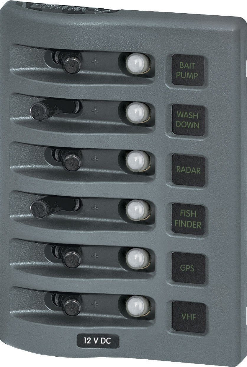 Blue Sea Systems 4376 Weatherdeck 12V Dc Waterproof Circuit Breaker Panel   Gray, 6 Positions