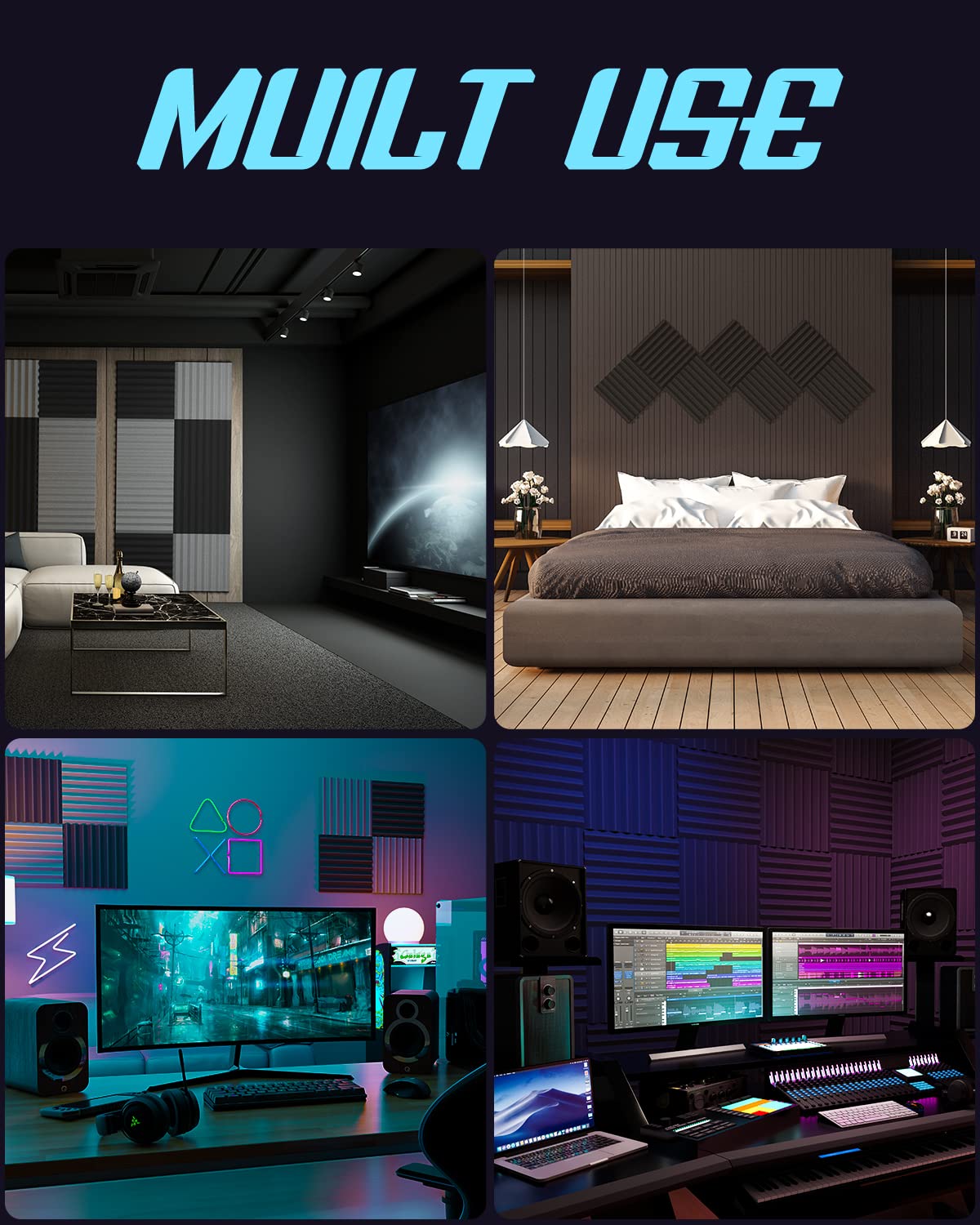 Leiyer Upgrade 36 Pack Sound Proof Foam Panels With Self Adhesive, 1'' X 12'' X 12'' Quick Recovery Acoustic Panels, Acoustic Fo