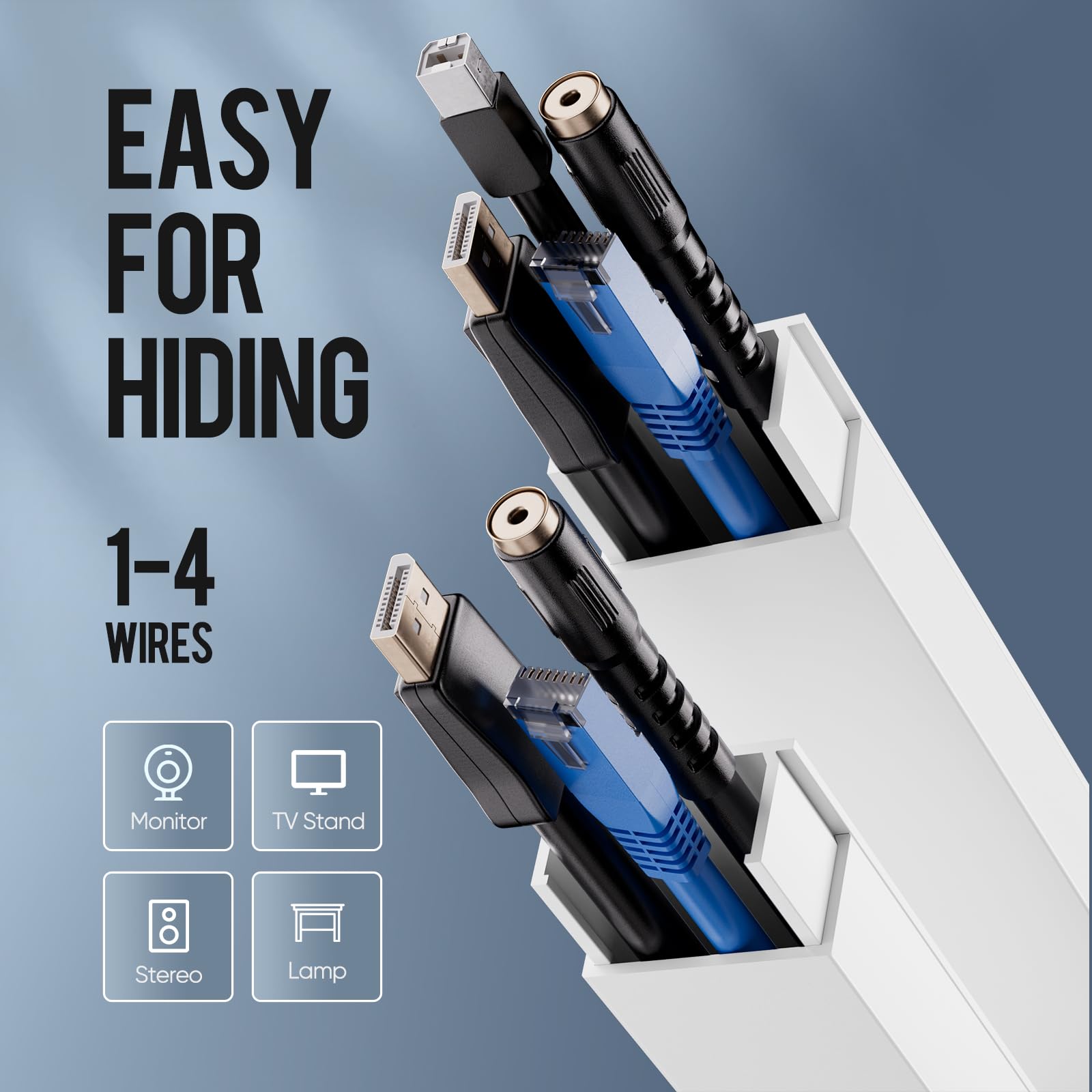 68In Cord Covers For 4 Wires On Wall, Large Cord Hider White Cord Cover, Paintable Cable Hider, Cord Hider For Wall Mount Tv, Wi