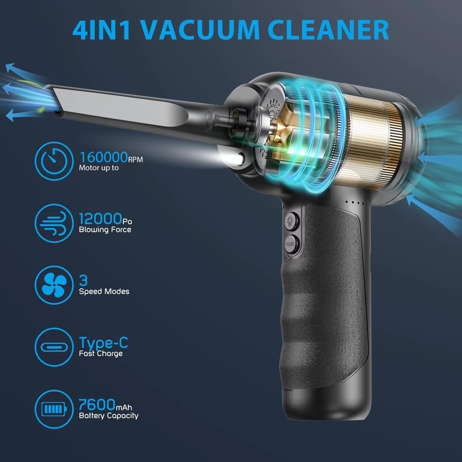 Compressed Air Duster With Air Blower 160000Rpm Vacuum Cleaner And Air Duster 4 In 1 Keyboard Cleaner,No Canned Air Duster,Elect
