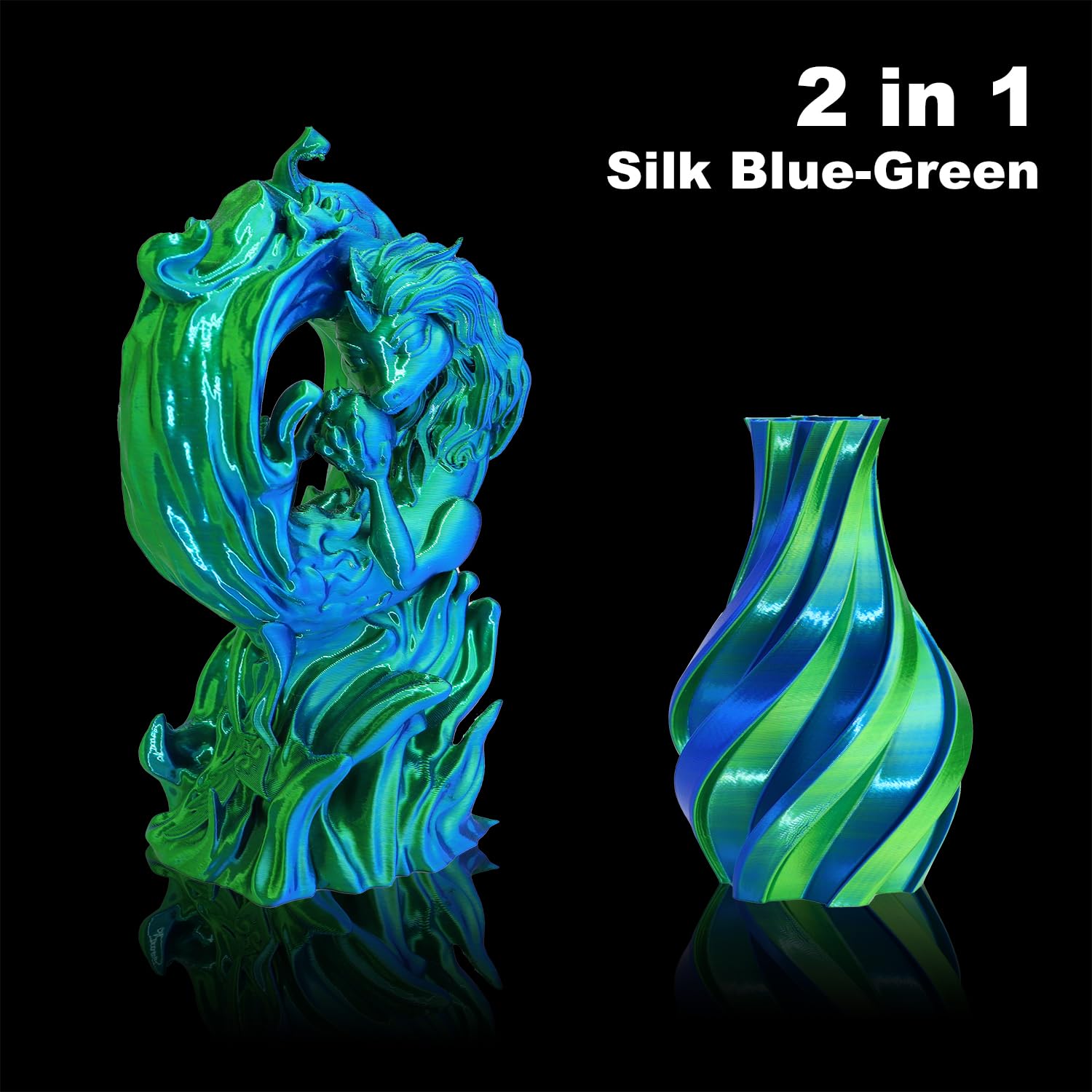 Lovoon Pla Filament 1.75Mm Silk Blue Green Dualcolors, Color Change By Angle 3D Printing Filament, Shiny Coextrusion Pla Filamen