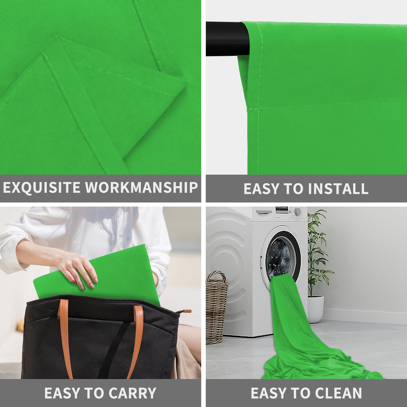Easy Going 6X9 Ft Green Backdrop, Solid Background For Photo Studio, Non Gloss Collapsible High Density Screen For Video Photogr