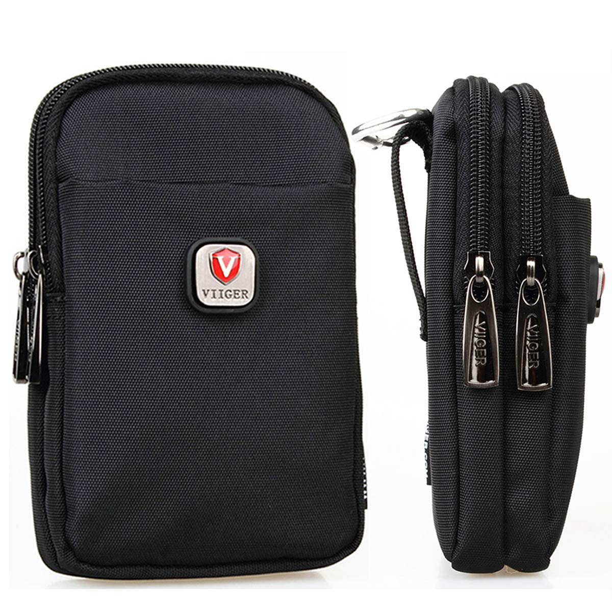 Viiger Versatile Nylon Dual Phone Holster Cellphone Belt Case Holder Mens Belt Pouch W/Clip Smartphone Belt Loop Pouch Bag 2 Zip