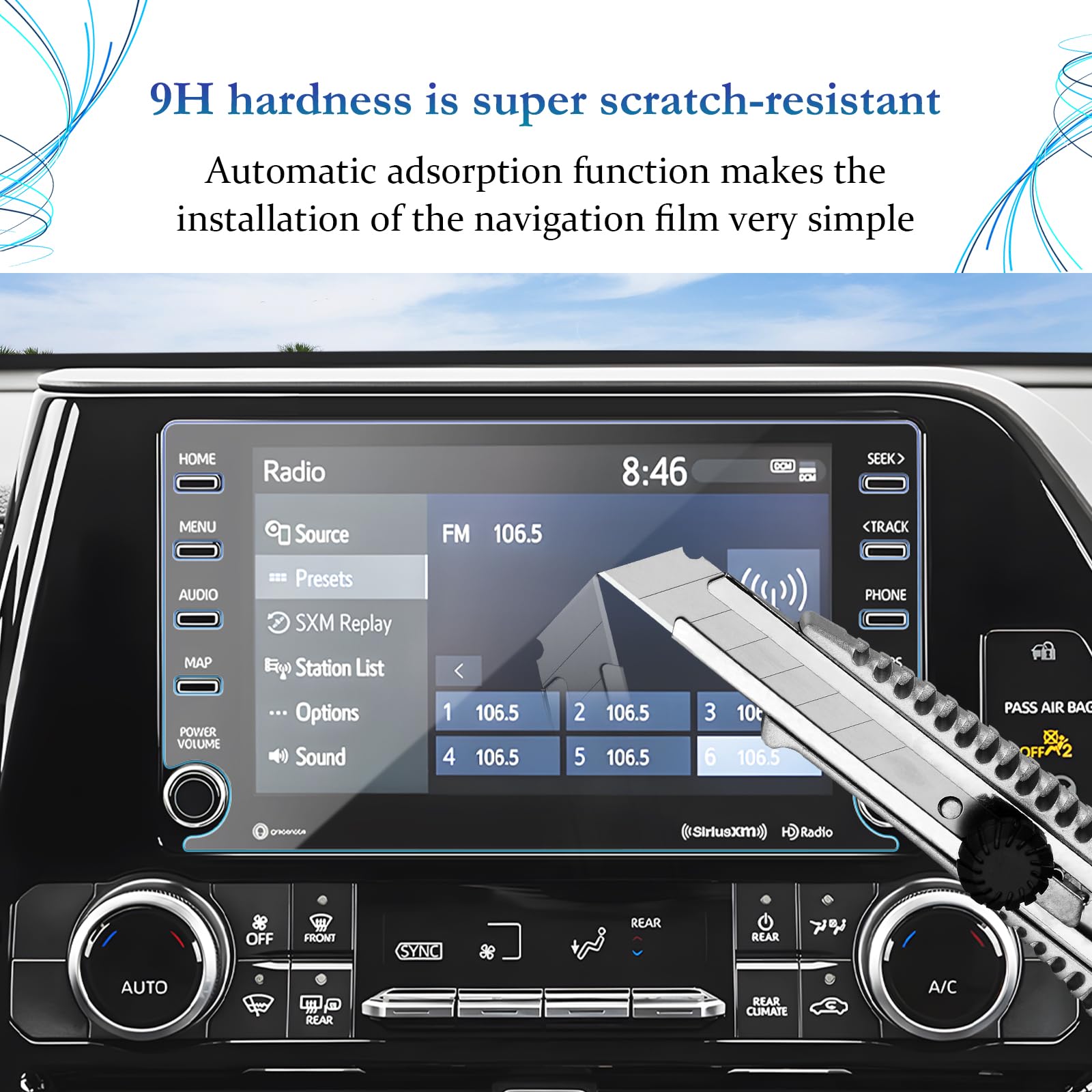 Sktu Screen Protector For 2020 2021 2022 Toyota Highlander 8 Inch Navigation Highlander 2022 Accessories Tempered Glass 9H Hardness Anti Scratch Hd Clear