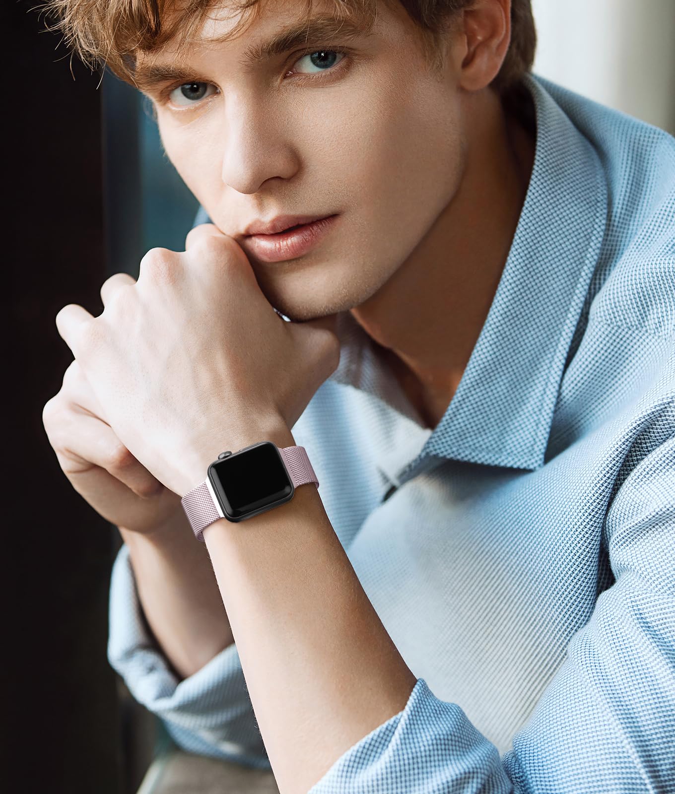 Magnetic Bands Compatible With Apple Watch Band 40Mm 38Mm 41Mm 42Mm 46Mm 44Mm 45Mm 49Mm, Dressy Stylish Stainless Steel Mesh Loo