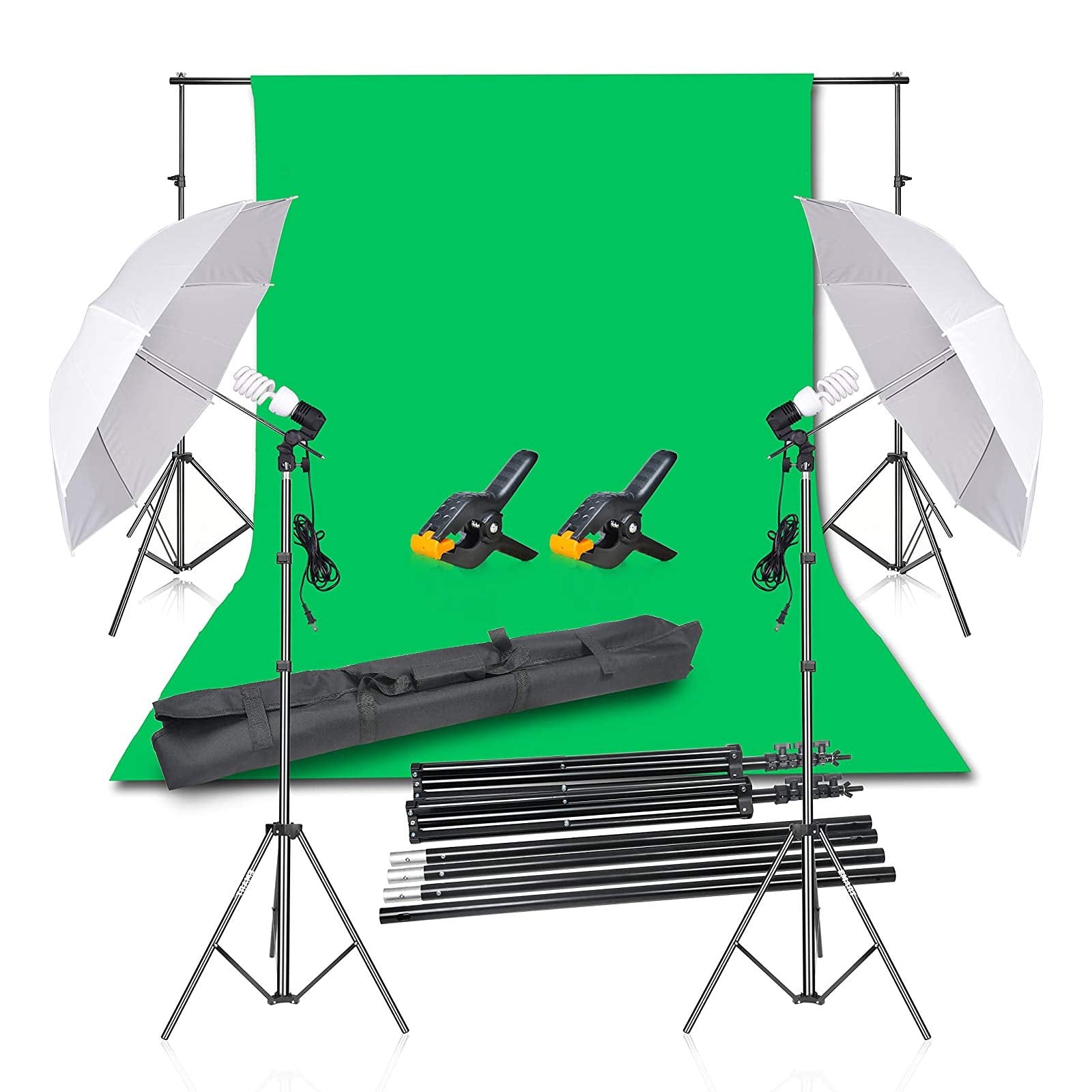Emart Photography Backdrop Continuous Umbrella Studio Lighting Kit, Muslin Chromakey Green Screen And Photographic Equipment For Photo Video Shoot
