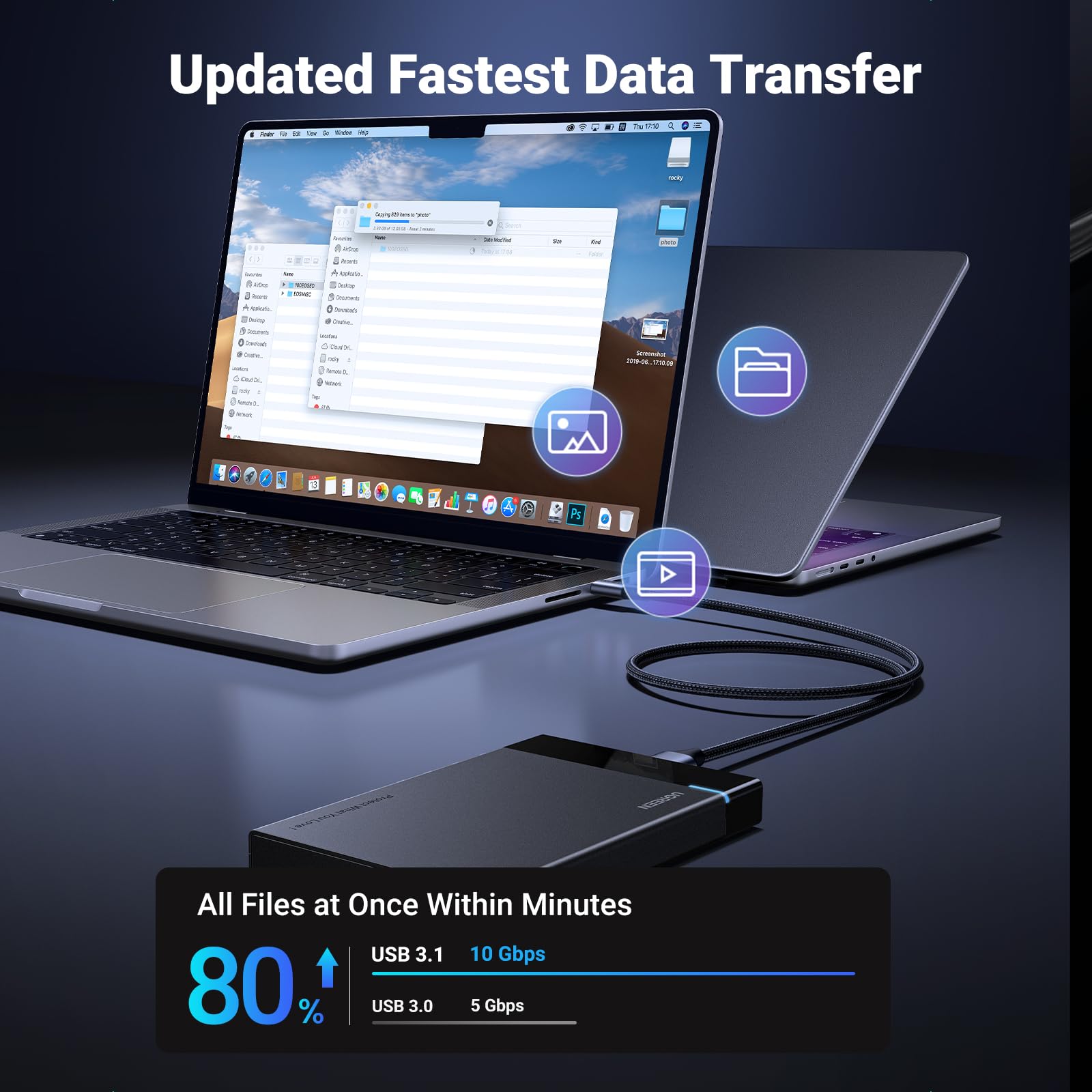 Ugreen 10 Gbps Micro B To Usb C Hard Drive Cables, 3.3Ft Usb C To Micro B, External Hard Drive Cable Compatible With Macbook Pro