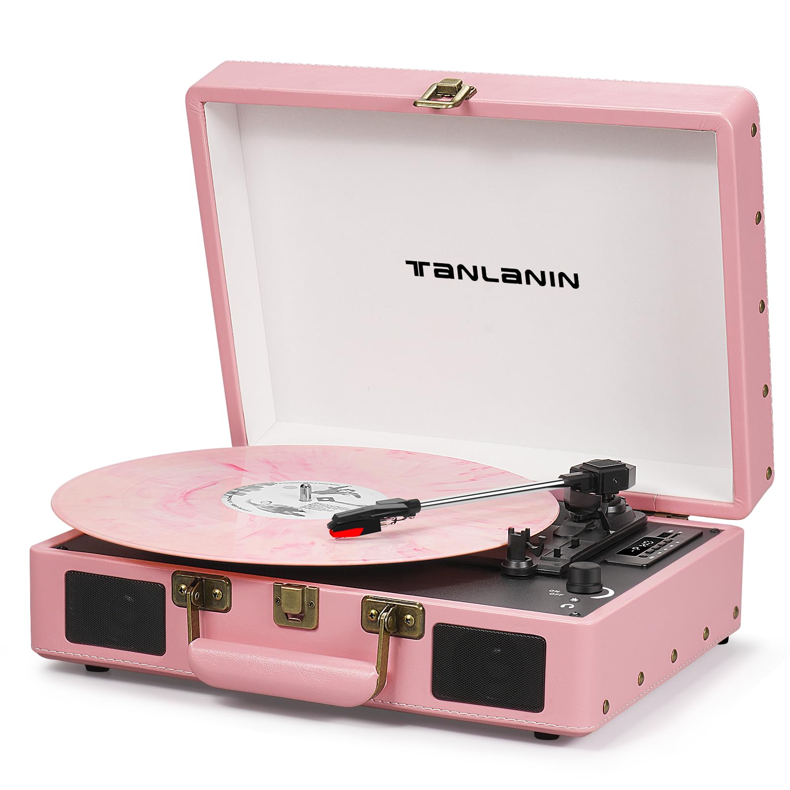 Vintage Suitcase Record Player   3 Speed Bluetooth Portable Turntable With Usb Recording, Mp3 Converter Rca/Aux/Headphone Jack,P