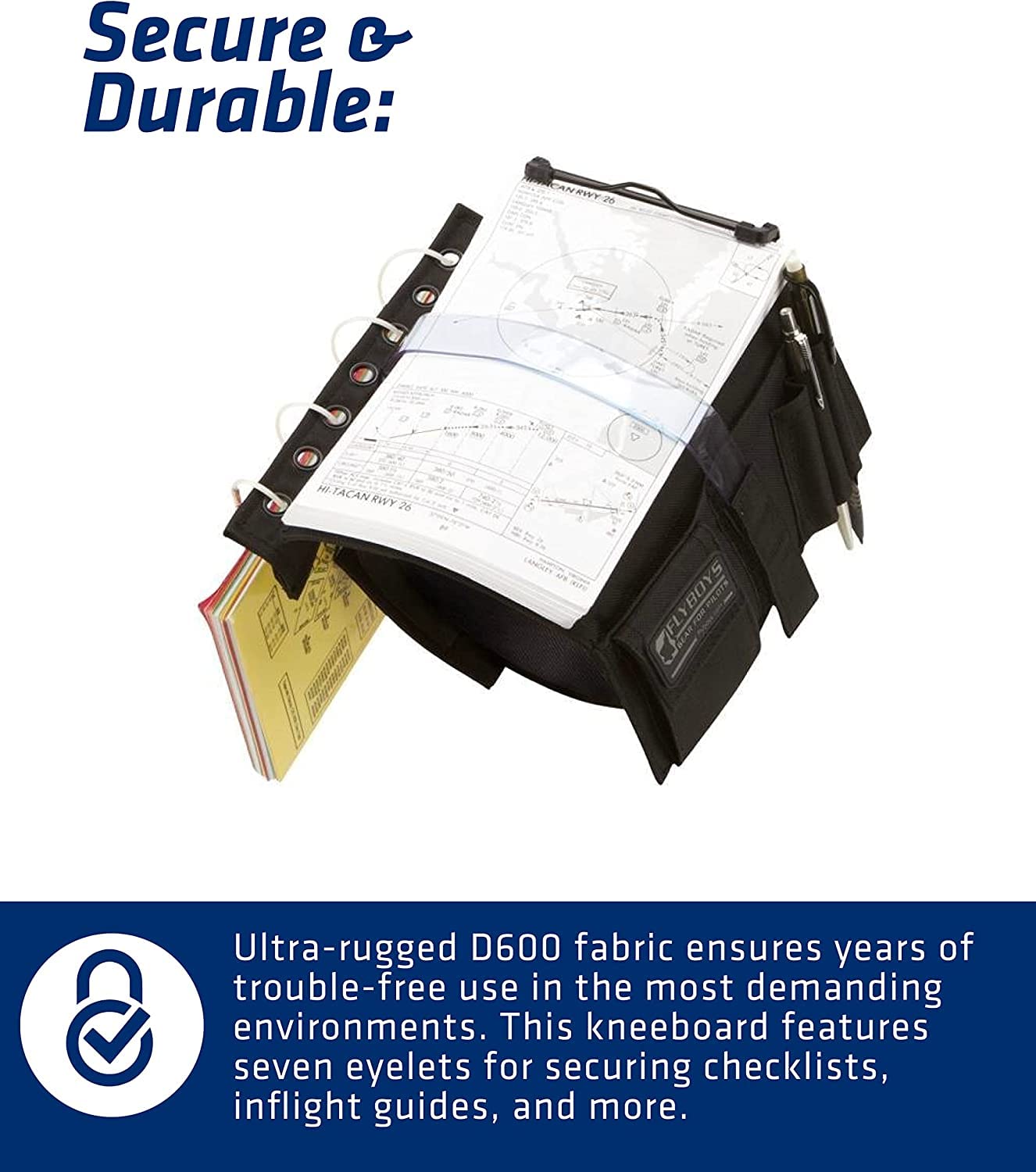Flyboys   Classic Kneeboard   For Professional Pilots   Durable Design   Clipboard, Tablet & Pen Holder   Flexible & Comfortable   Aviation & Flight Gear   Versatile For Checklists & More   Navy Blue