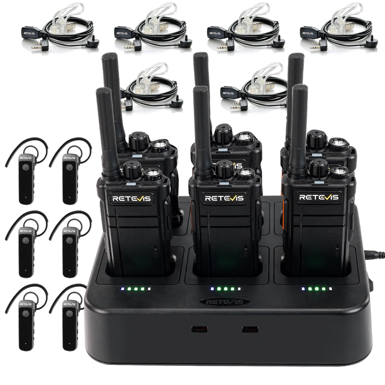 Retevis RB37 Bluetooth Walkie Talkies,Bluetooth Two Way Radio Earpiece,Acoustic Tube Headset,Flashlight,2000 mAh&120h Standby,Si