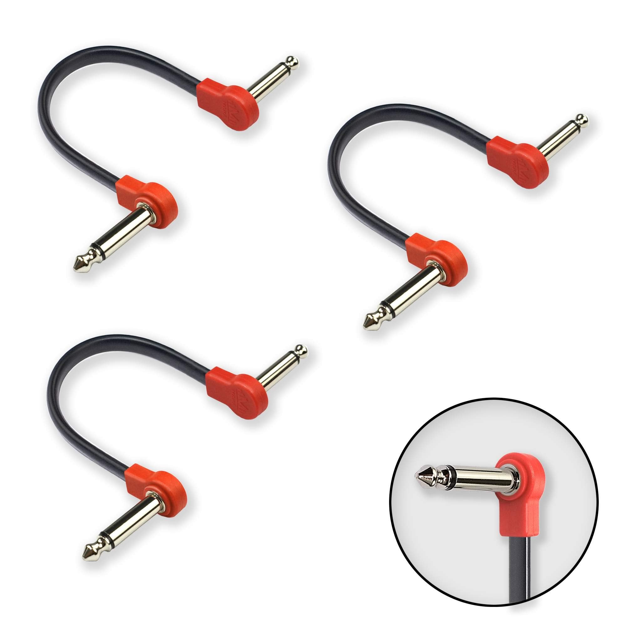 M Maka Flat Low Profile Guitar Patch Cable 6 Inch For Effects Pedals, 1/4 Inch Right Angle, Red, 3 Pack New Version