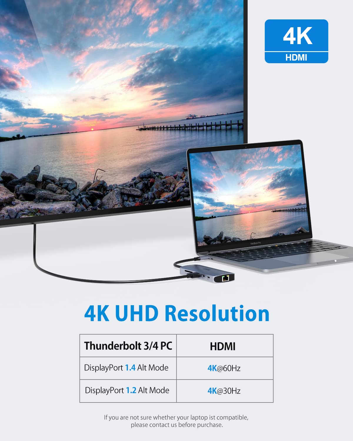 Selore 9-in-1 USB C Hub for MacBook Pro/Air - 4K HDMI, 2 USB-C 10Gbps, Ethernet, Grey