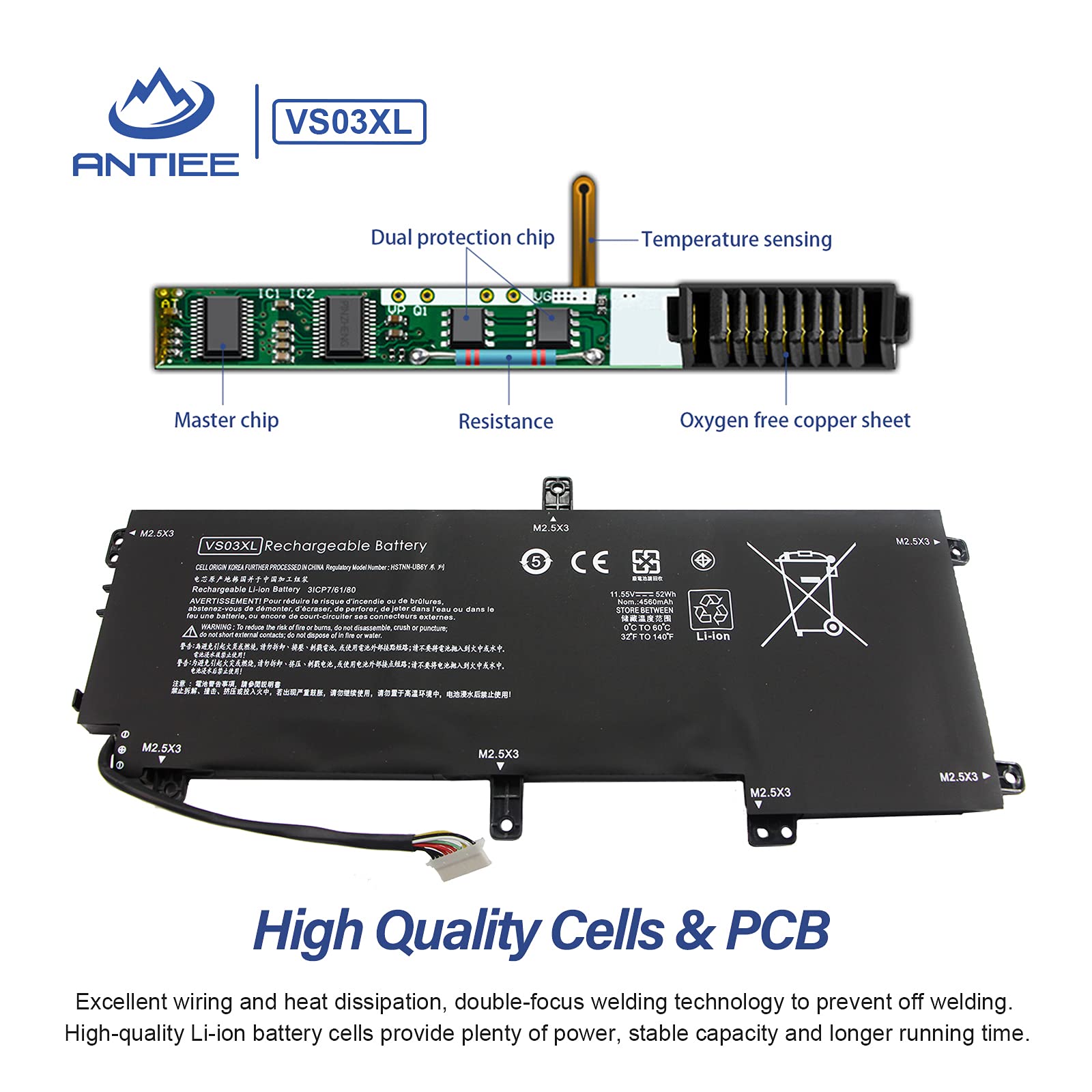 Antiee Vs03Xl 849313 850 Battery For Hp Envy 15 As 15T As Series: 15T As100 15 As133Cl 15 As152Nr 15 As043Cl 15 As182Cl As020Nr