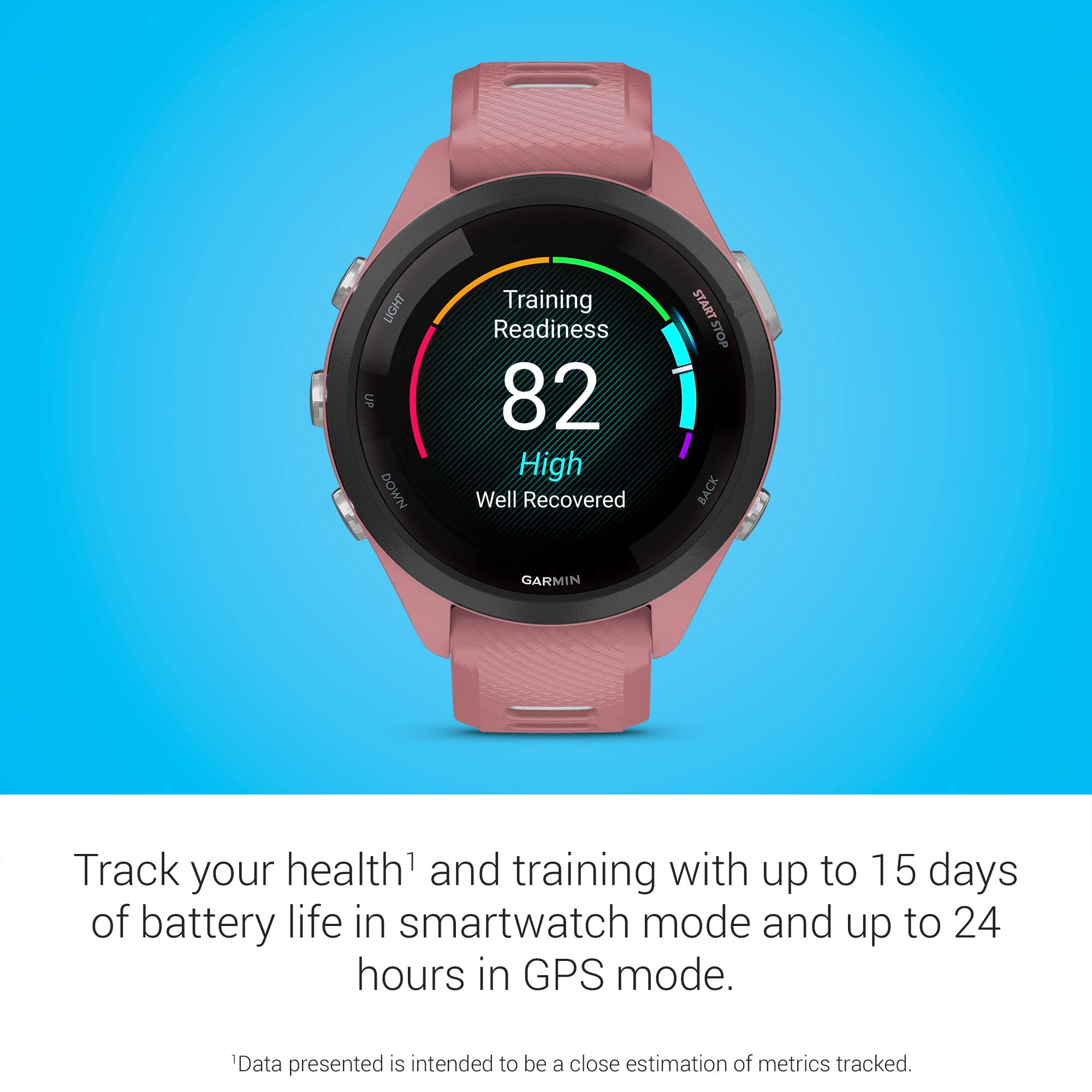 Garmin Forerunner 265S Running Smartwatch, Colorful Amoled Display, Training Metrics And Recovery Insights, Light Pink And Powde