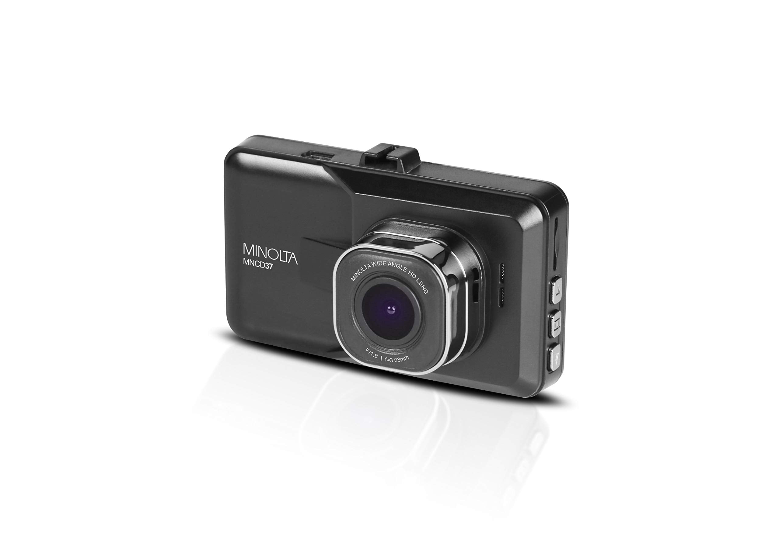 Minolta MNCD37 Full HD 1080P Wide Angle Car Dashboard Camera with GSensor, Loop Recording & 3 LCD Screen, Black, 1 Pack