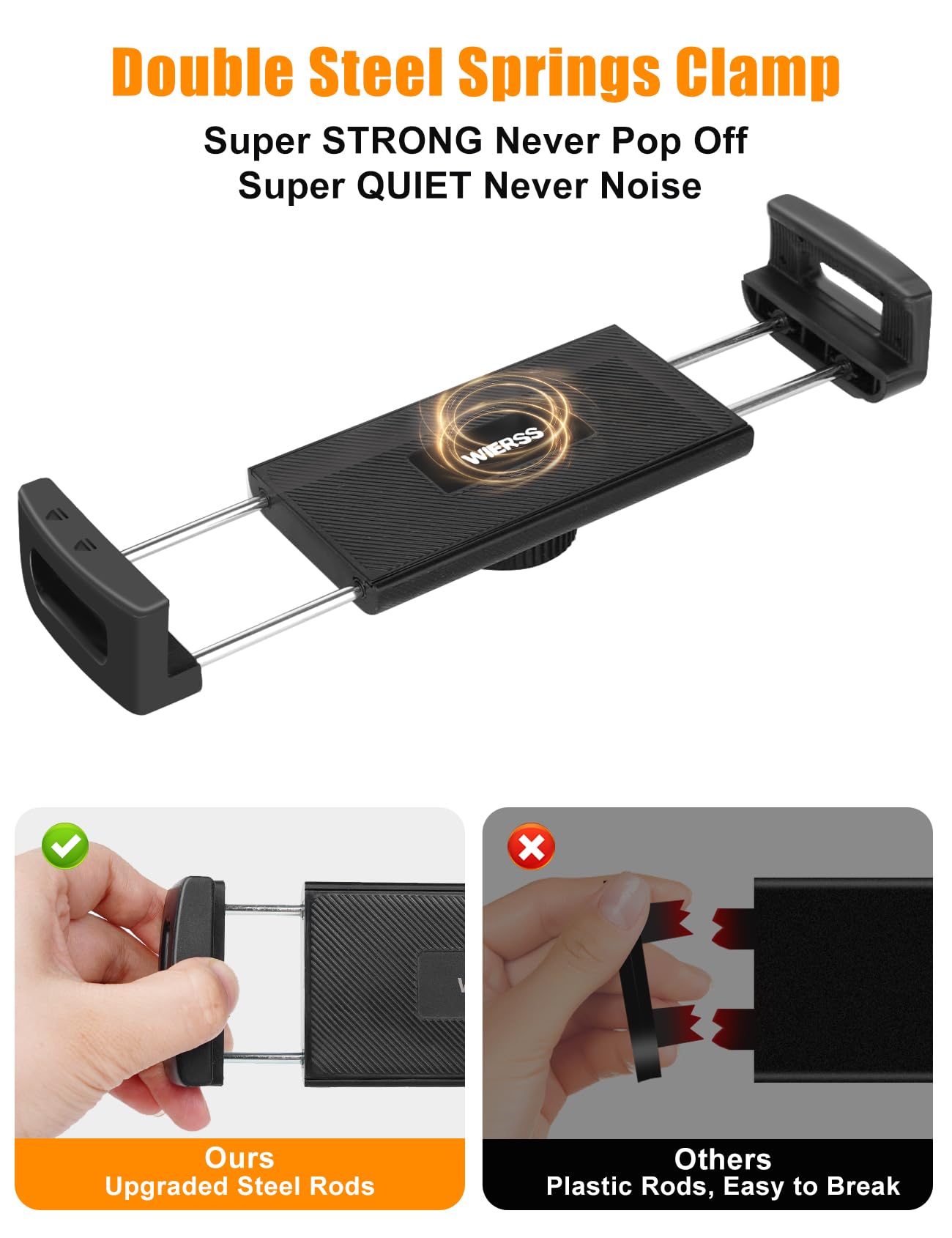 Wierss Tablet Ipad Holder For Car Headrest Back Seat, [Steel Super Stable, No Noise] Tablet Mount Car Holder Backseat For Kids R