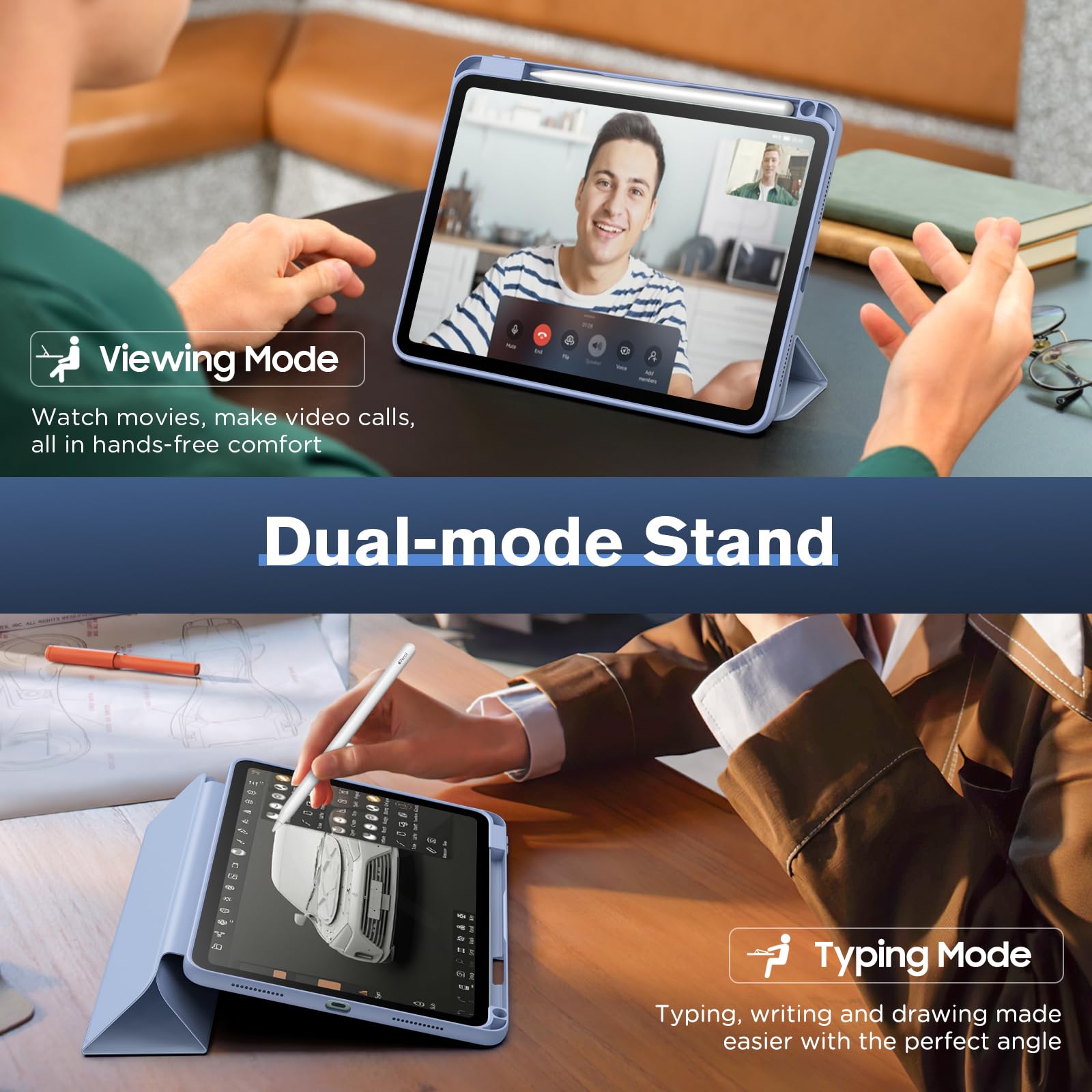 MoKo for iPad Air 11 Inch Case (M2) 2024, iPad Air 6th Generation Case/iPad Air 5th/4th Gen 2022/2020 with Pencil Holder, Smart Trifold Protective iPad Case, Hollow Logo/Auto Wake/Sleep, Sky Blue