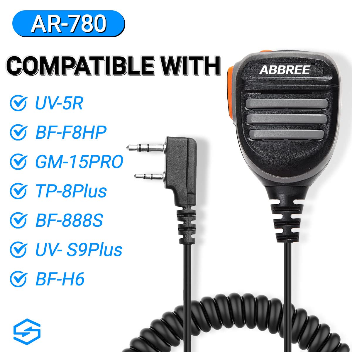 Abbree Ar 780 Radio Microphone Speaker Mic Ham Radio Accessories, Remote Shoulder Mic For Baofeng Bf F8Hp Uv 5R 5Rm Uv 21R K5Plus Gm 15 Pro Uv 5G Plus Gm 5Rh Tidradio Td H3 Td H8 Quansheng Uv K5 (1)