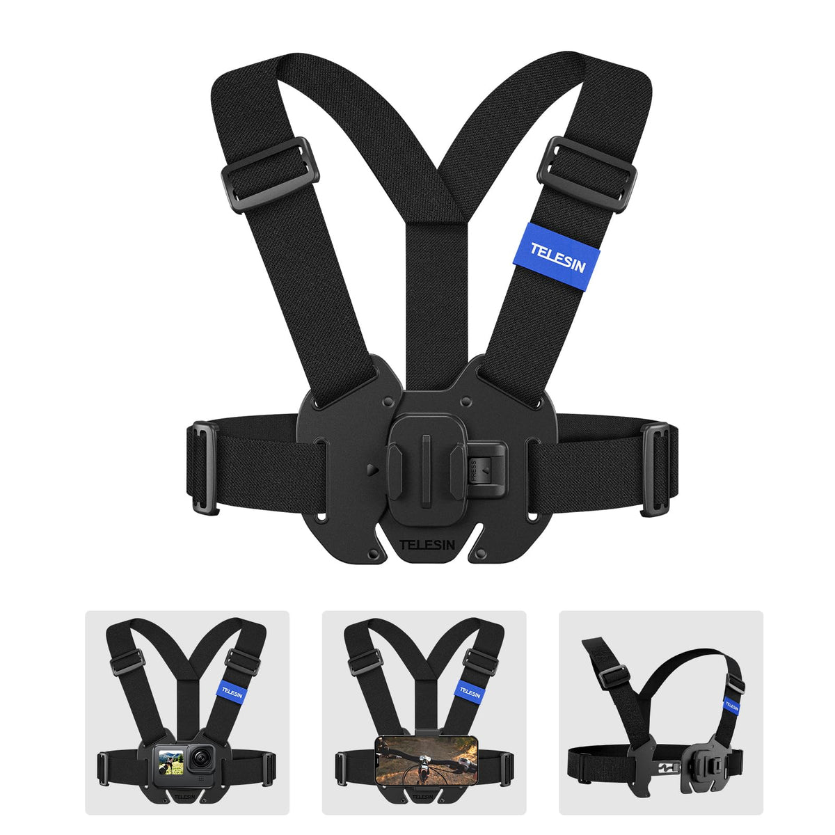 Telesin Chest Harness Mount With Phone Holder Adjustable Phone Pov Chest Harnes Mount For Hero 13/12/11/10/9/8 Iphone, Insta360 