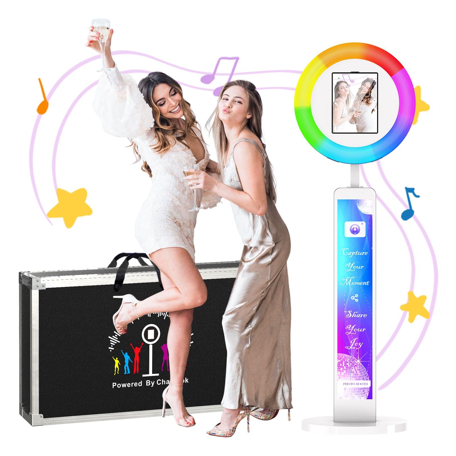 Mwe Portable Photo Booth Stand Compatible With Any Ipad With Software App And Remote Control, Rgb Ring Lights Music Sync, Flight