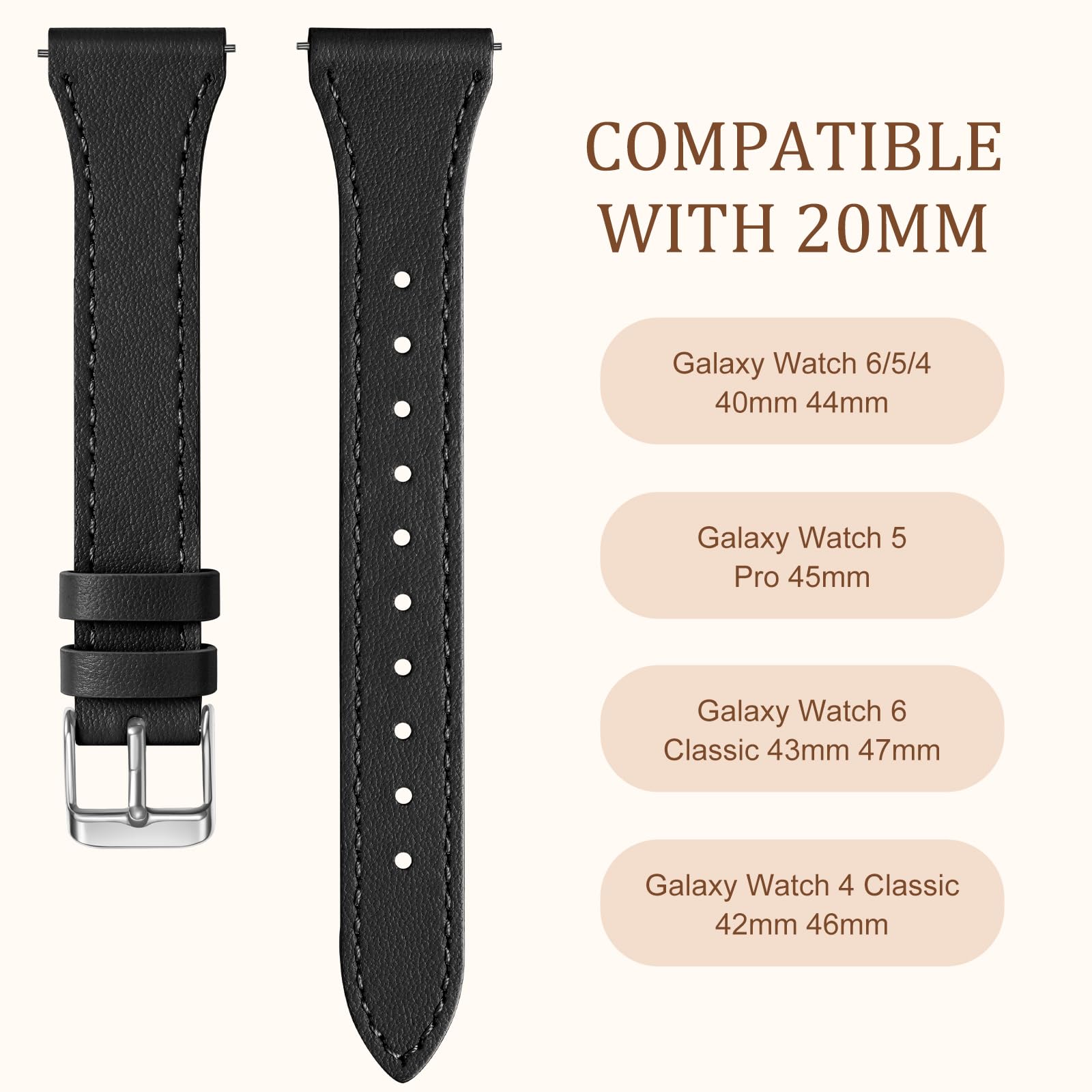 Geak Slim Leather Bands Compatible With Samsung Galaxy Watch 7 Band 40Mm 44Mm/Watch 6 5 4 40Mm 44Mm/Galaxy Watch Active 2/Watch