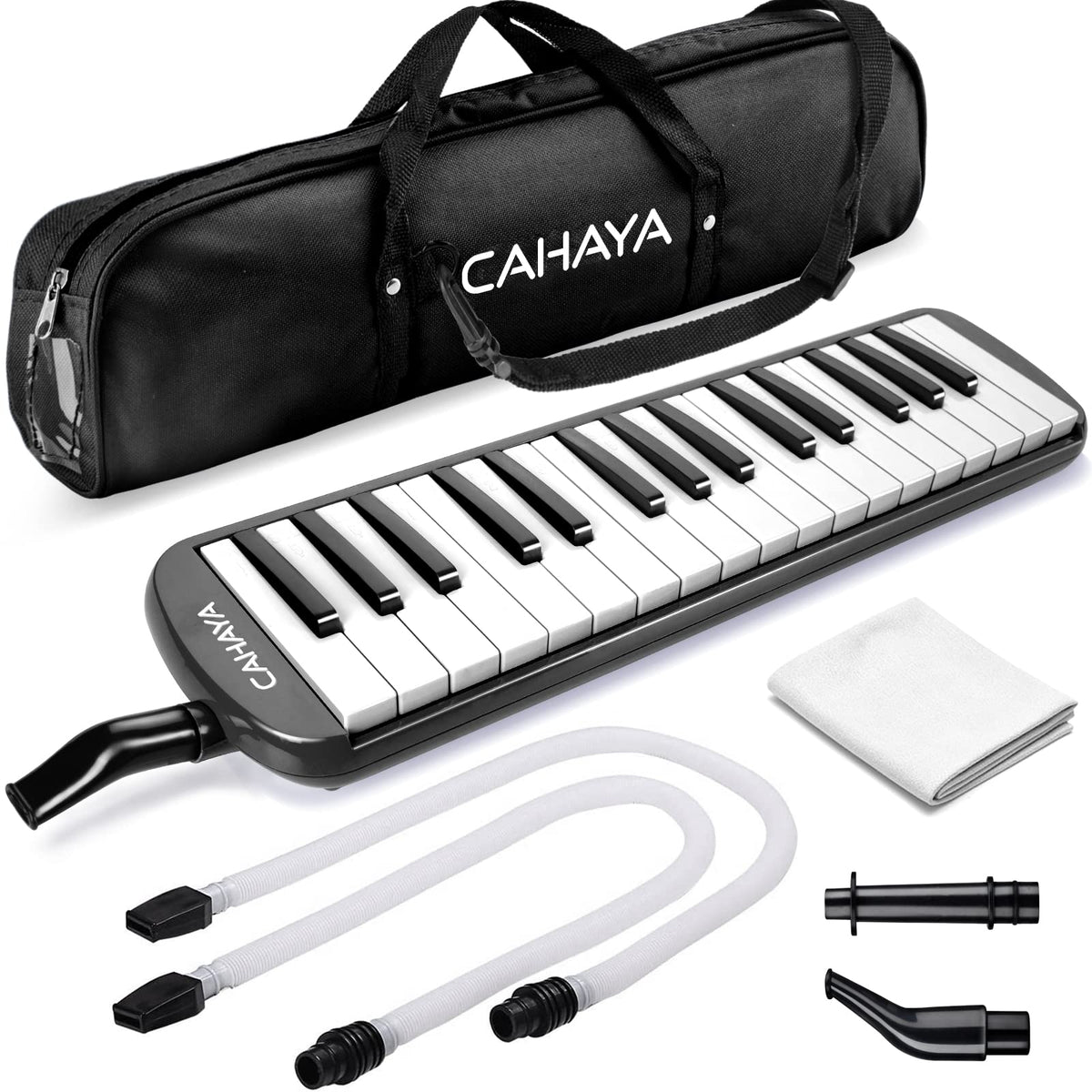 Cahaya Melodica 32 Keys Double Tubes Mouthpiece Air Piano Keyboard Musical Instrument With Carrying Bag 32 Keys, Black, Cy0050-1