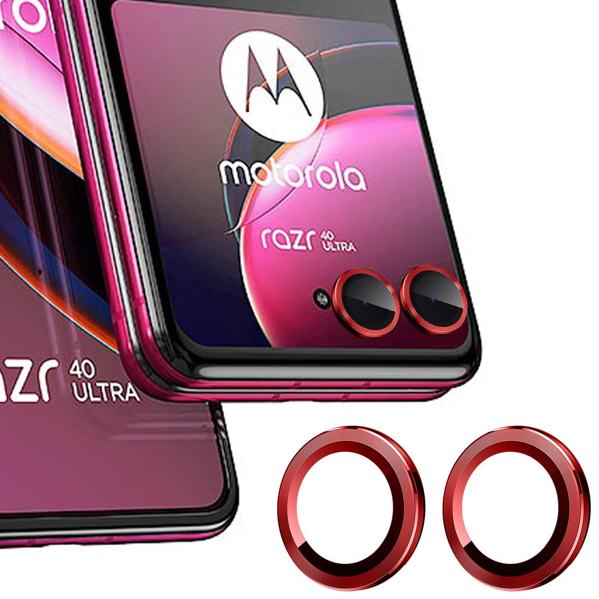 Zeking For (2 Set) Motorola Razr 40 Ultra/50 Ultra Camera Lens Protector, Scratch-Resistant Hd Clarity Ultra-Thin 9H Tempered Glass With Aluminum Edging, Individual Metal Lens Cover (Red)