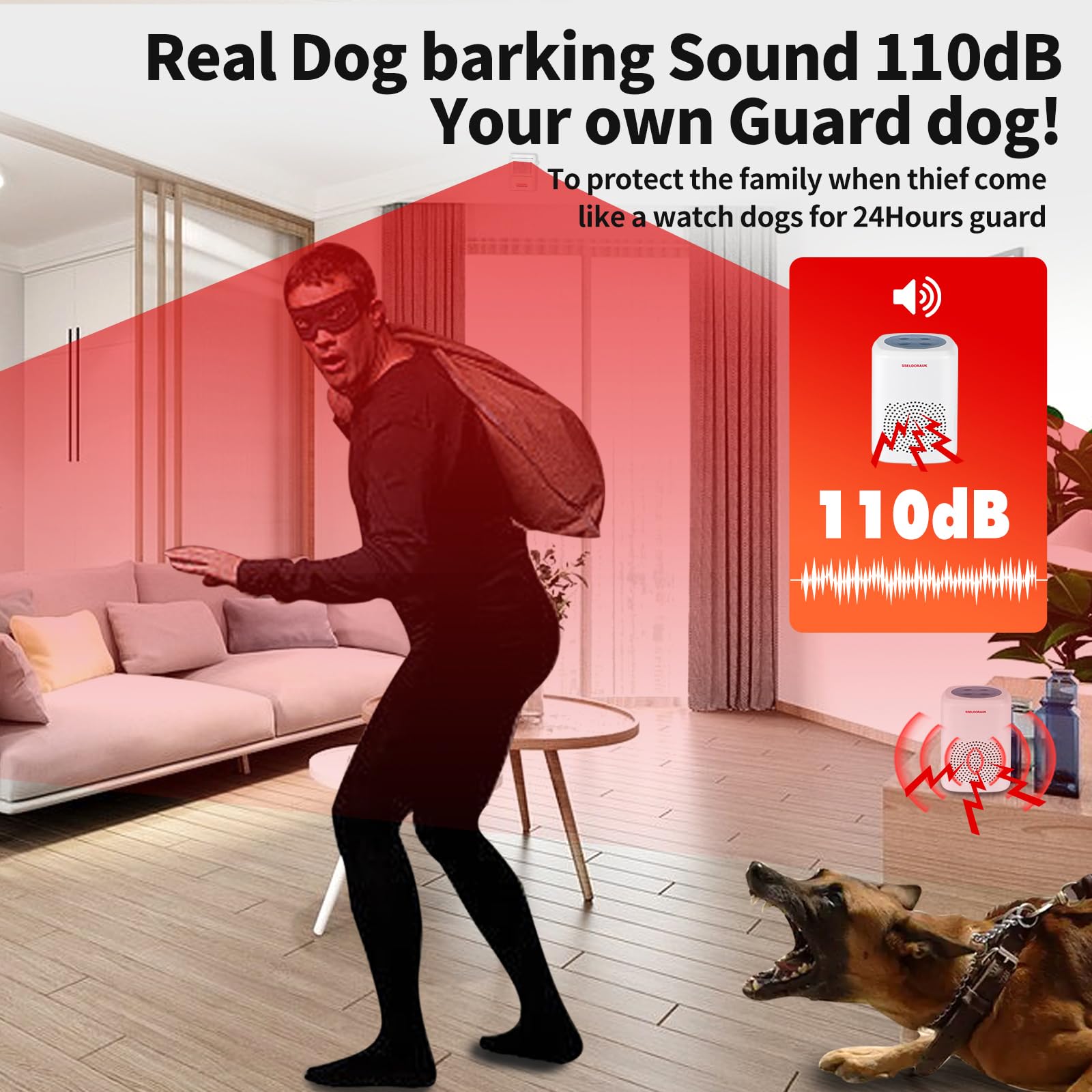 S SELDORAUK Motion Sensor Doorbell with Wireless Infrared Detection, 110dB Alarm, 1000ft Range, Includes 1 Receiver & 1 Detector