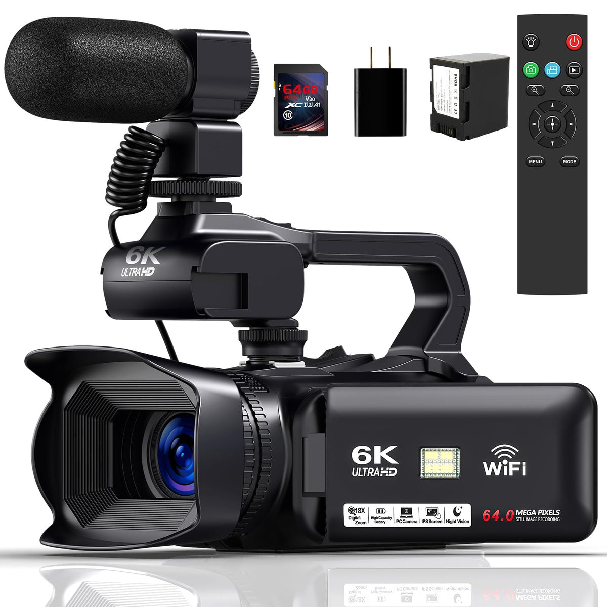 6K Camcorder Video Camera 64Mp Ir Night Vision Vlogging Camera For Youtube 18X Digital Zoom 4.0 Inch Touch Screen Video Camcorde