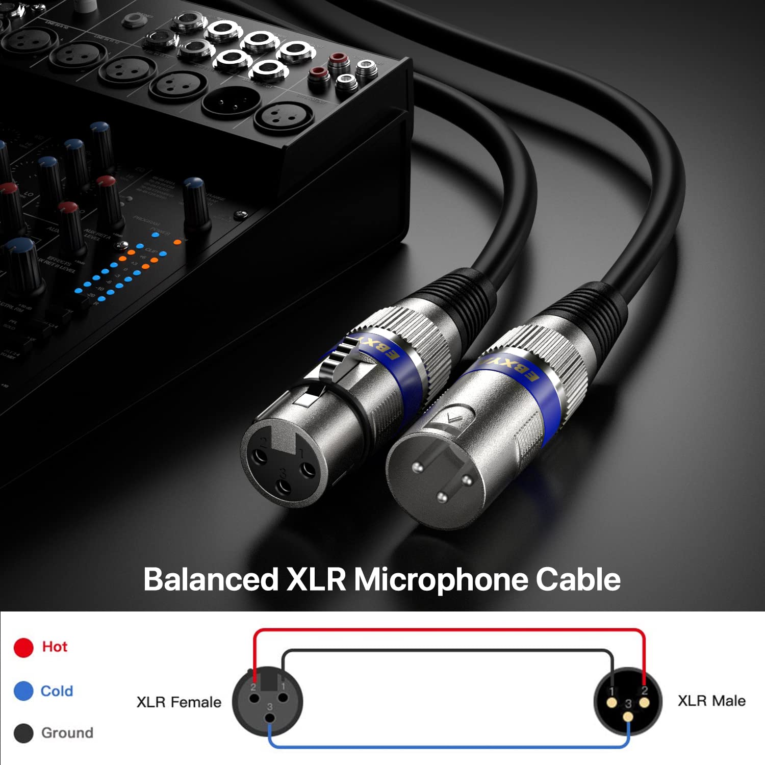 Ebxya Xlr Microphone Cable 2 Feet   Xlr Male To Female 3 Pins Balanced Xlr Cables, 6 Pack