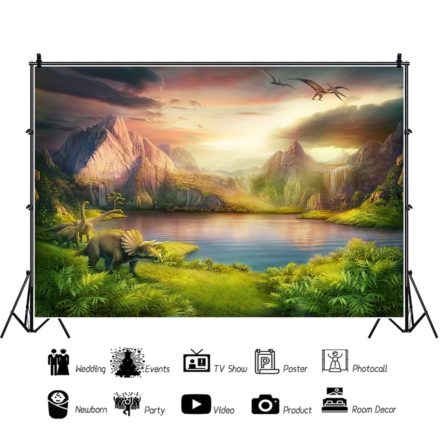 Baocicco 7X5Ft Dinosaurs Theme Backdrop Boy Birthday Party Backdrop Jurassic Mesozoic Cretaceous Epoch Forest Mountains Lake Pre
