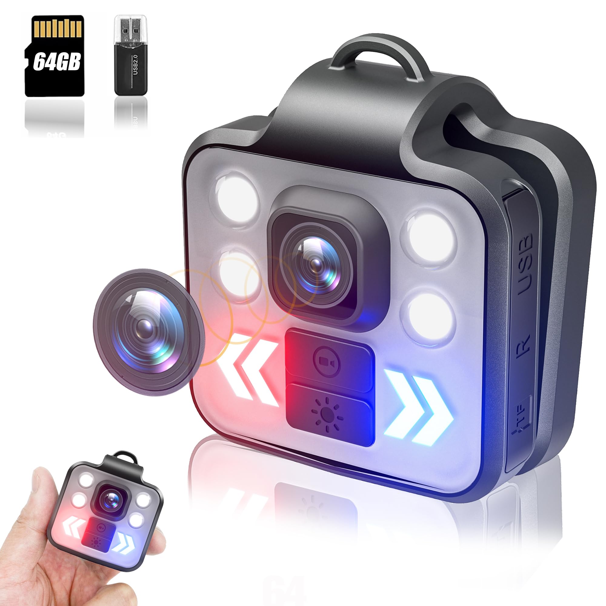 Ksadbossbo Body Camera With Audio & Video Recording   1080P Mini Small Portable Sport 64G Cam Recorder   Flashlight Headlamp Wat