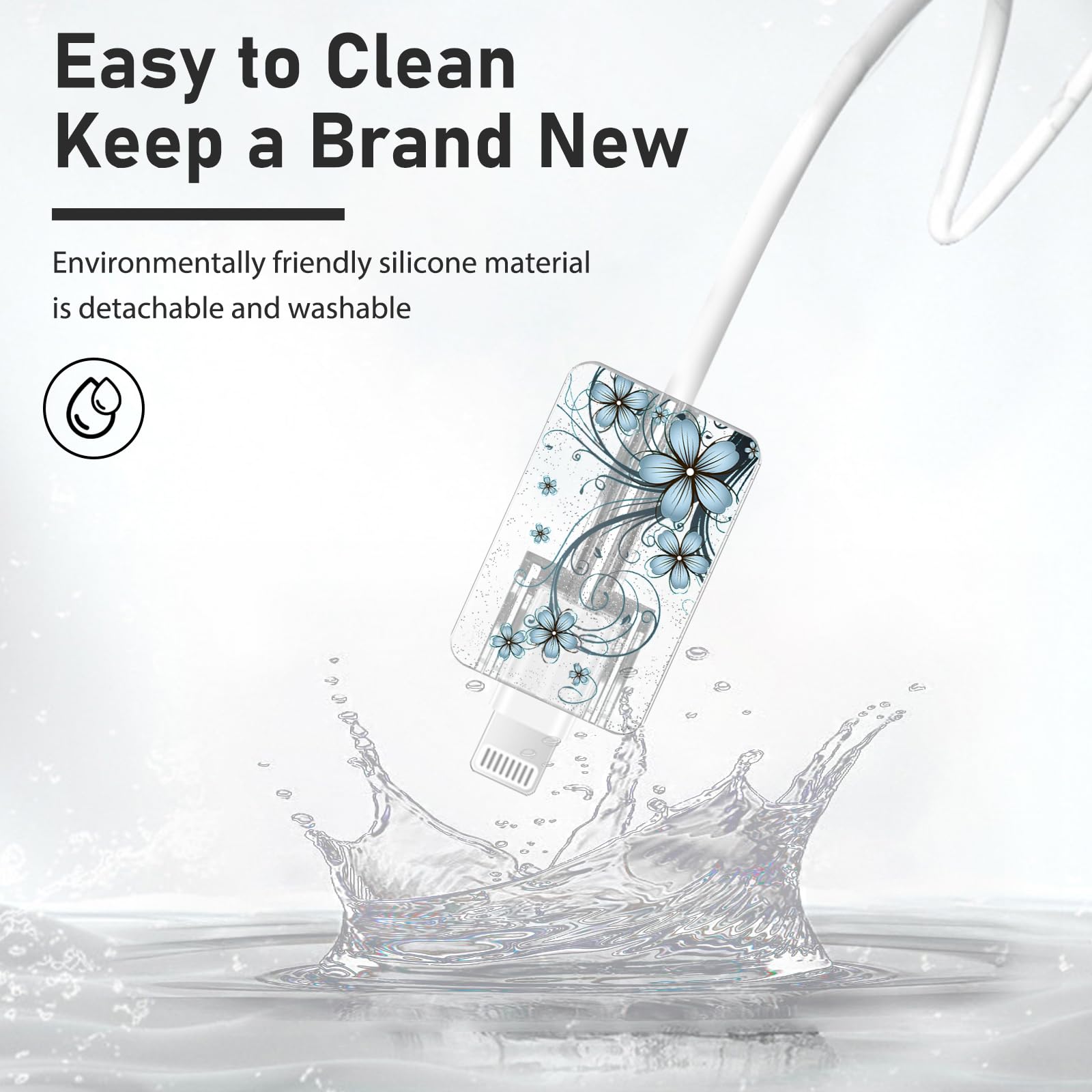 Glitter Cable Protector For Iphone Type C Charger,Cute Bling Floral Flowers Filaments Pattern 4 Pcs Set Cable Phone Protector Fo