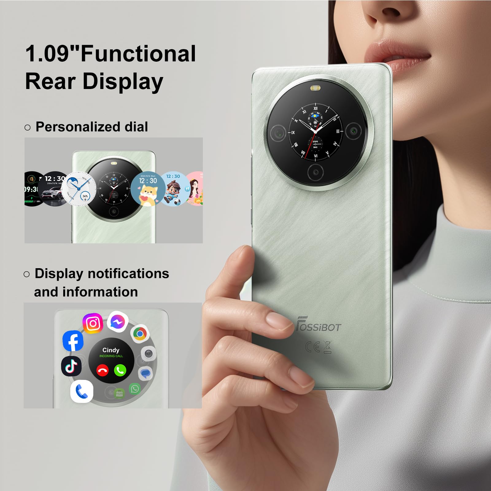 Fossibot S3 Pro Unlocked Smartphone 6.67 Fhd+ Amoled Curved Display 1.09 Functional Rear Display Mtk Helio G85 Chips 20Gb+128Gb