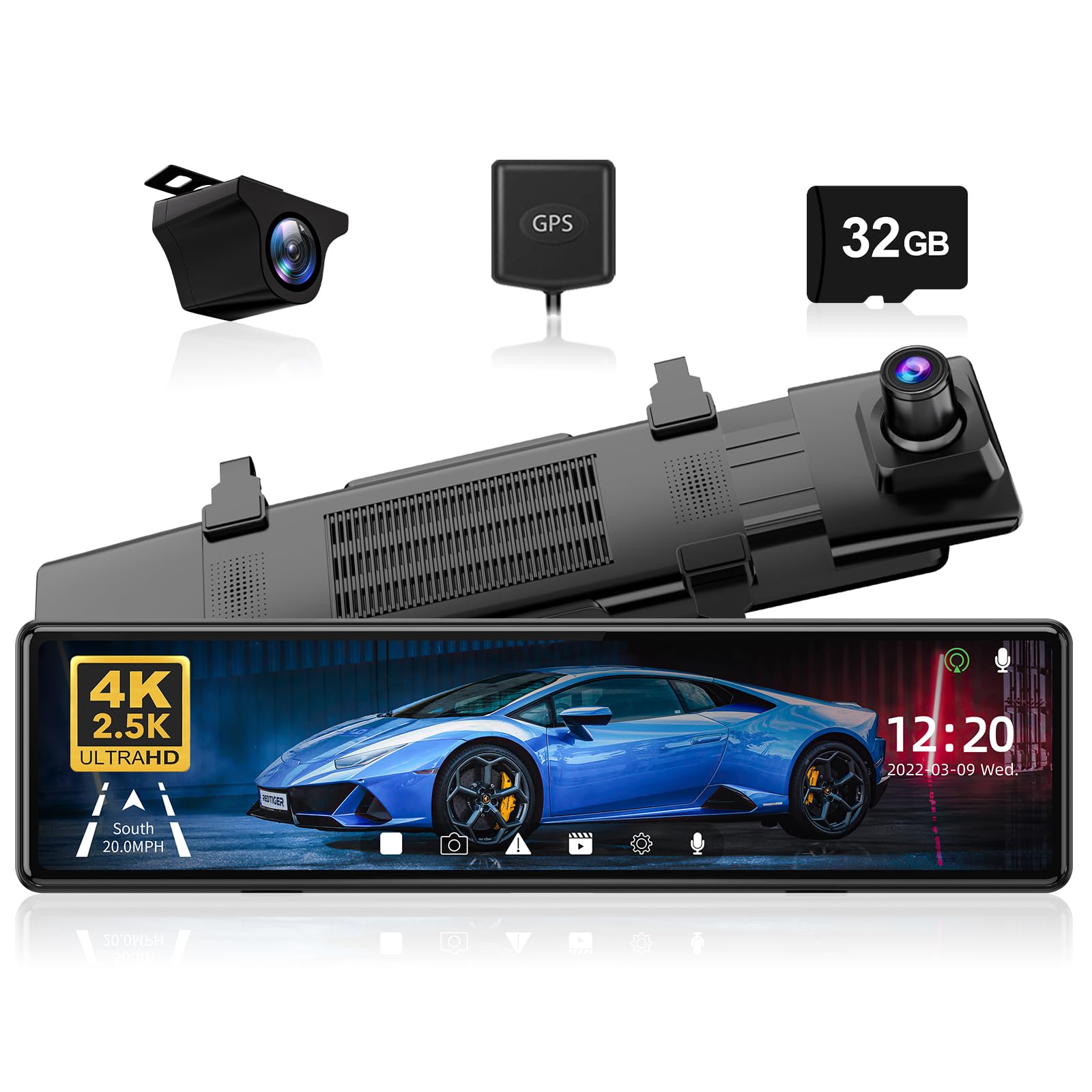 Redtiger T27 Mirror Dash Cam Front And Rear, 4K+2.5K Rear View Mirror Camera, 11'' Uhd Touch Screen Rearview Mirror Backup Camer