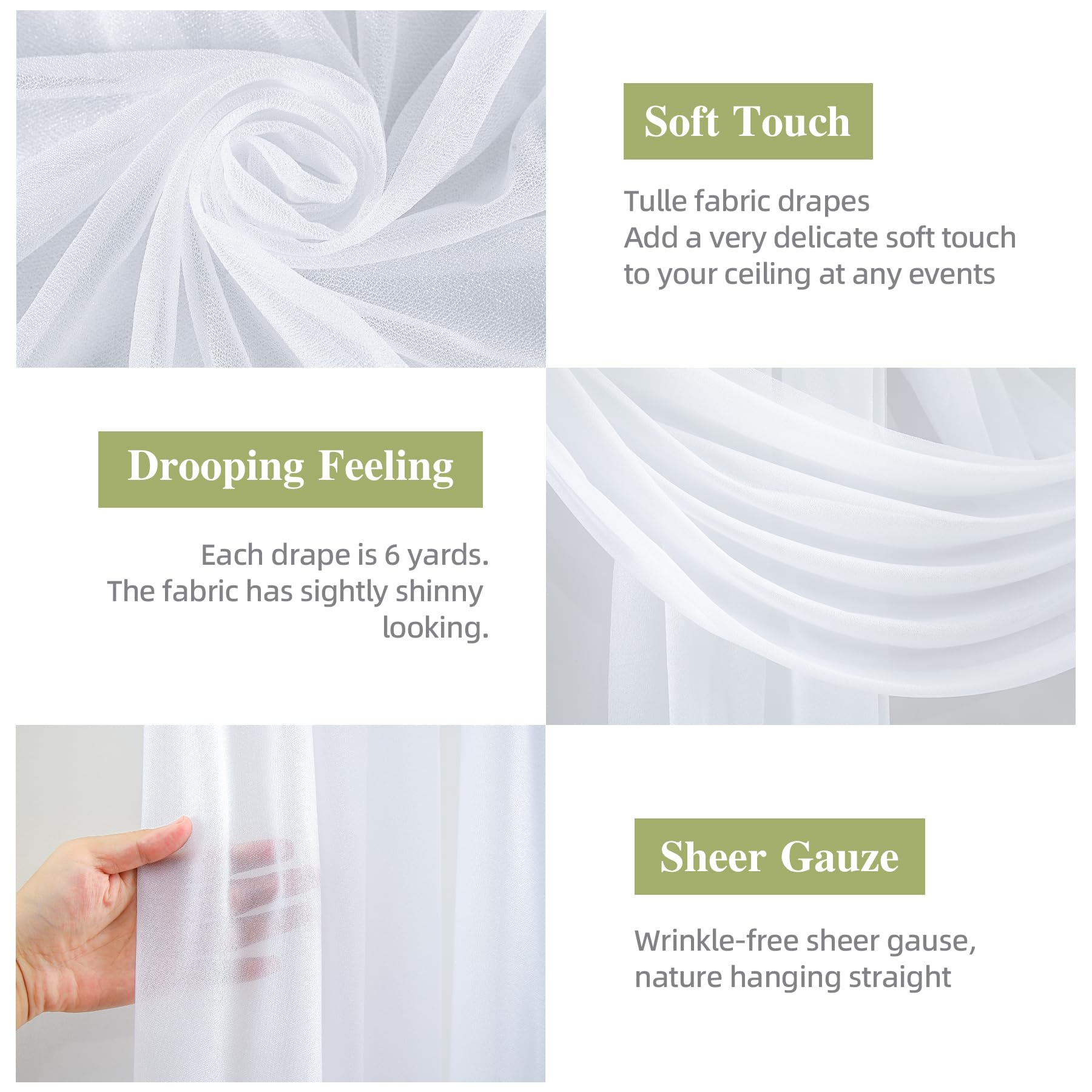 Wedding Arch Draping Fabric, 1 Panel 28 X 19Ft White Drapes Sheer Backdrop Curtain For Wedding Ceremony Party Ceiling Decor