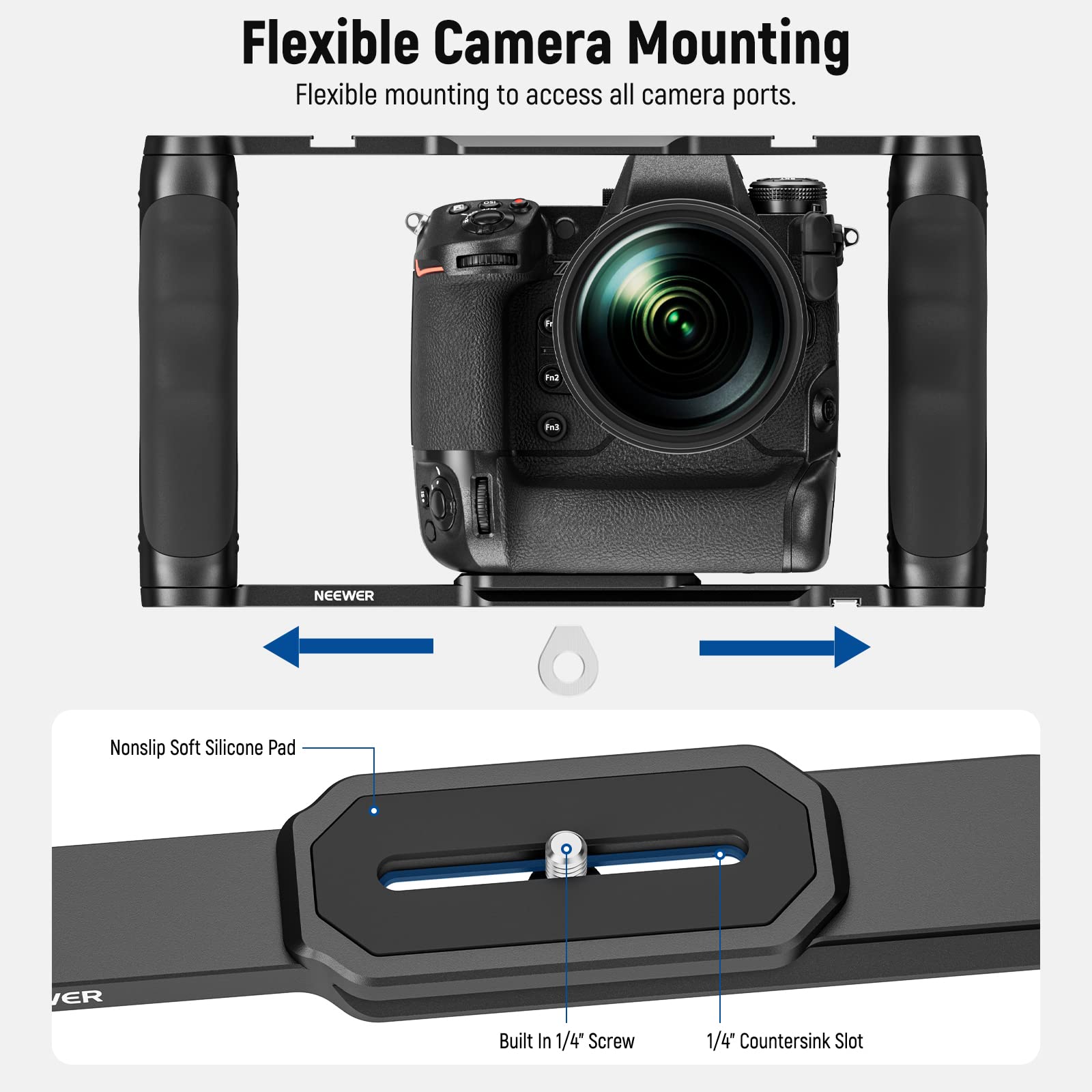 Neewer Video Camera Cage Rig With Arca Type Base/Dual Grips/Expansion Holes/15Mm Rods, Universal Stabilizer Compatible With Sony
