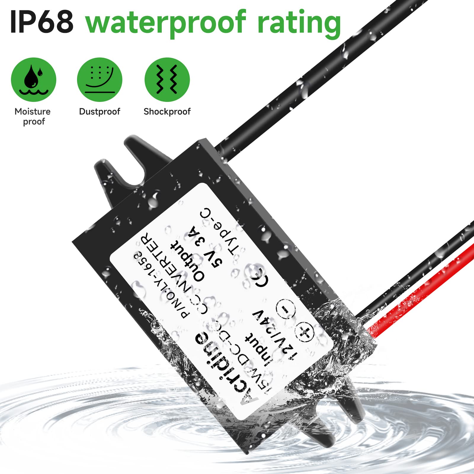 2 Pack Dc 12V/24V To 5V Usb C Buck Converter 3A 15W Type C Output Charging Module Waterproof Buck Power Adapter Compatible With