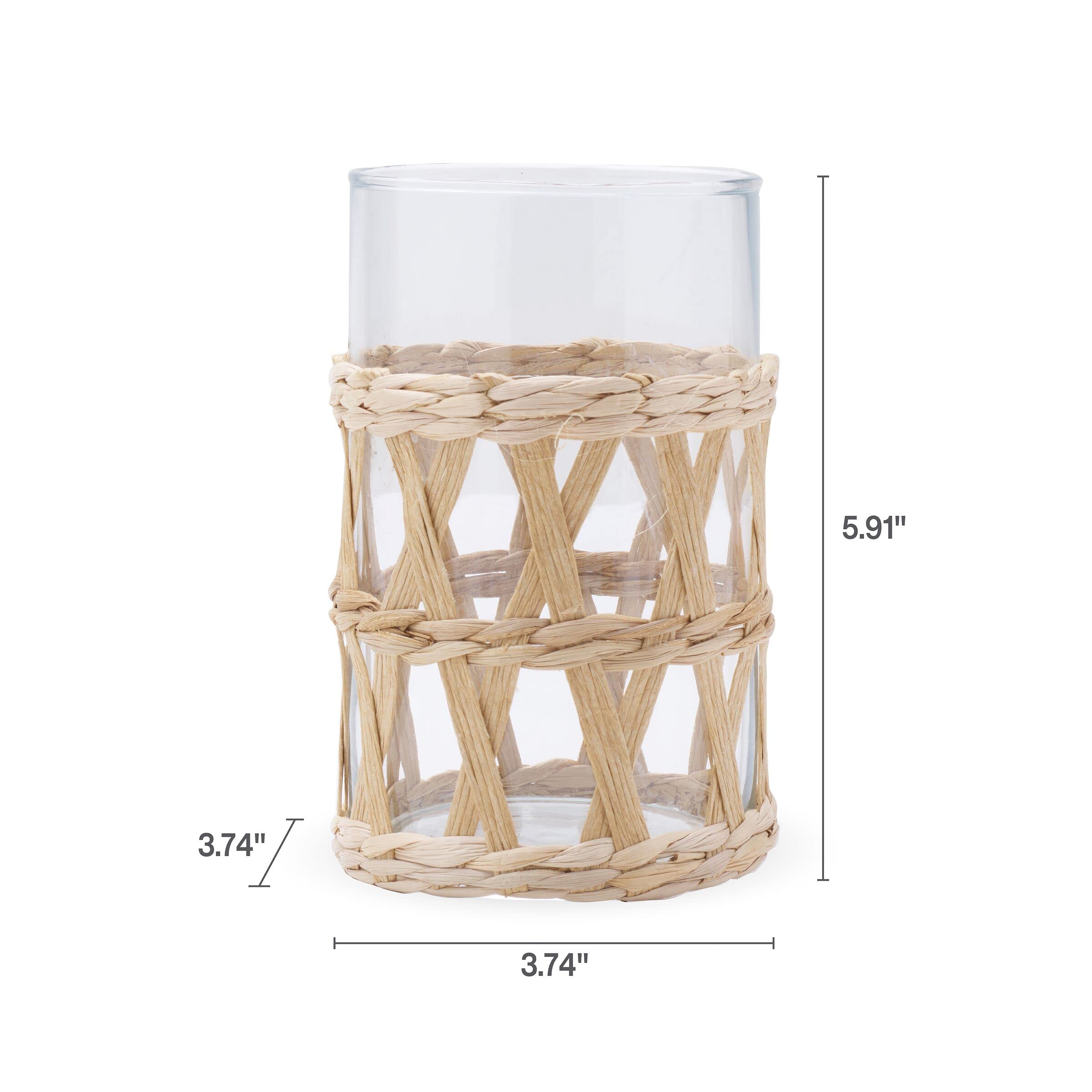 Elements 3.74X3.74X5.91 Inch Seagrass And Clear Glass Hurricane, For Use With Wax Or Flameless Candle