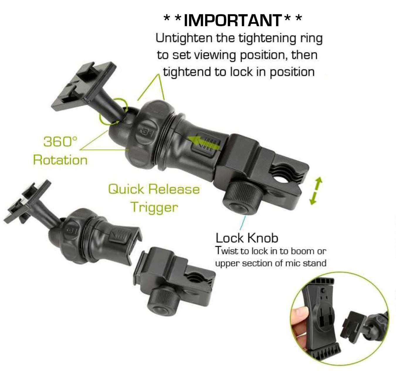 Accessory Basics Quicklock Microphone Music Mic Stand Pole Bar Mount For Apple Ipad Pro Air Mini Galaxy Tab S24 S23 Iphone 15 16