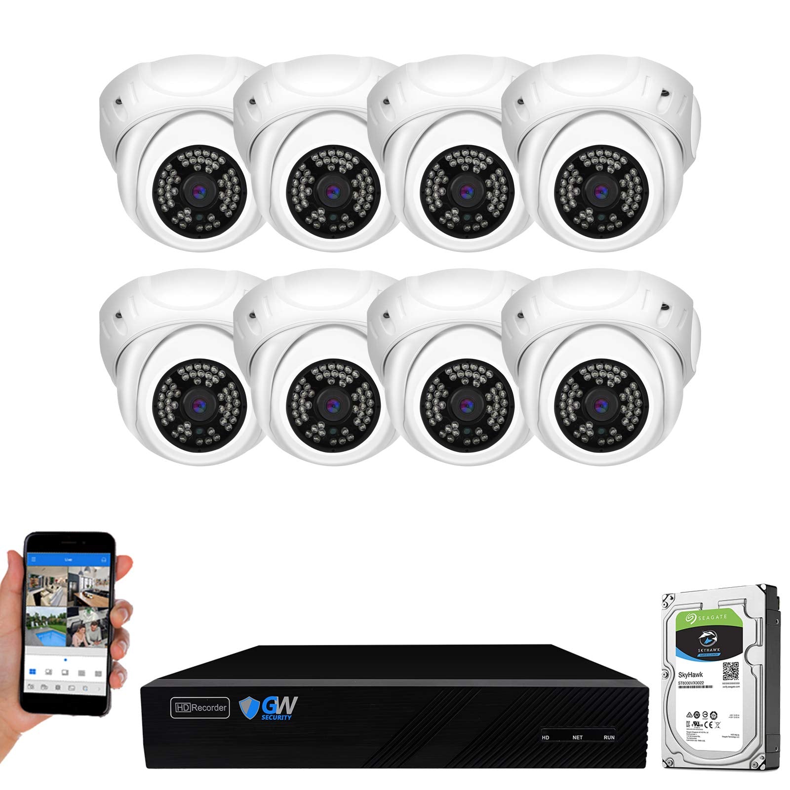Gw Security 8 Channel 4K Nvr 5Mp H.265 Ip Surveillance Security Camera System With 8 Piece Super Hd 1920P Weatherproof Video & Audio Poe Security Dome Cameras, Ai Human Detection