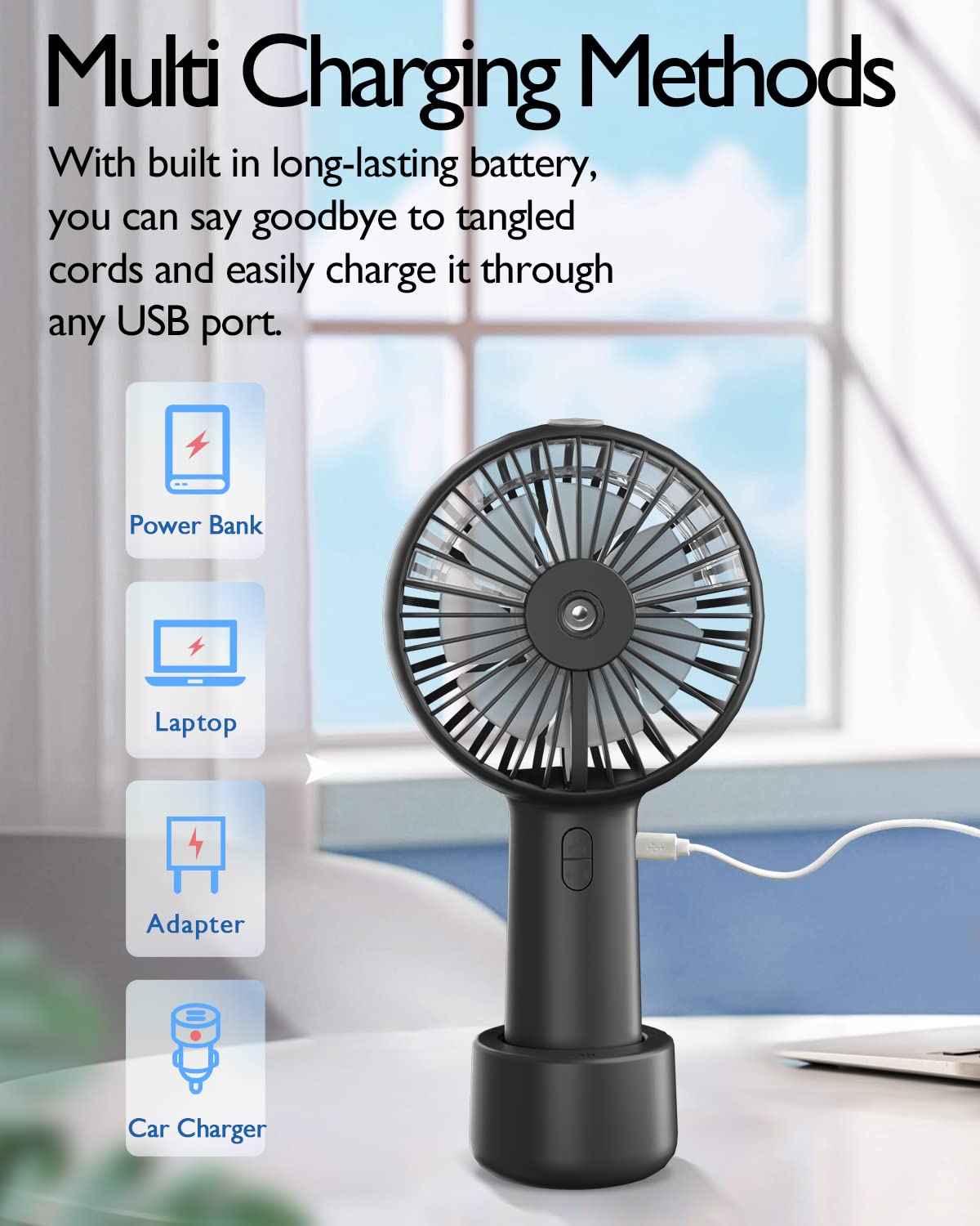 Portable Hand Held Misting Fan, Small Personal Usb Rechargeable Battery Operated Spray Fan Mister With 20Ml Water Tank Mist Lash