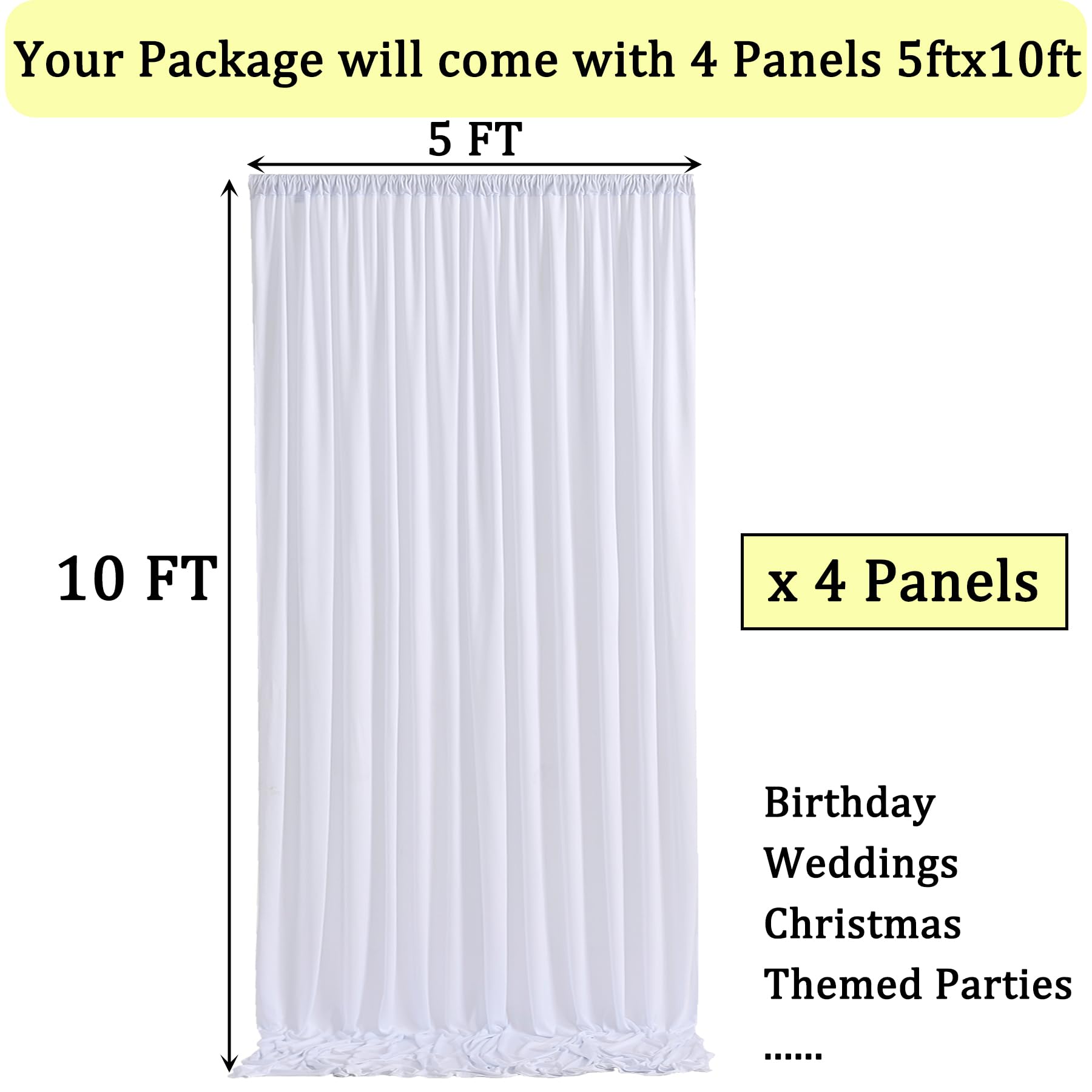20Ft X 10Ft Wrinkle Free White Backdrop Curtains For Parties, Polyester Photo Backdrop Drapes 4 Panels 5X10Ft For Wedding Gradua