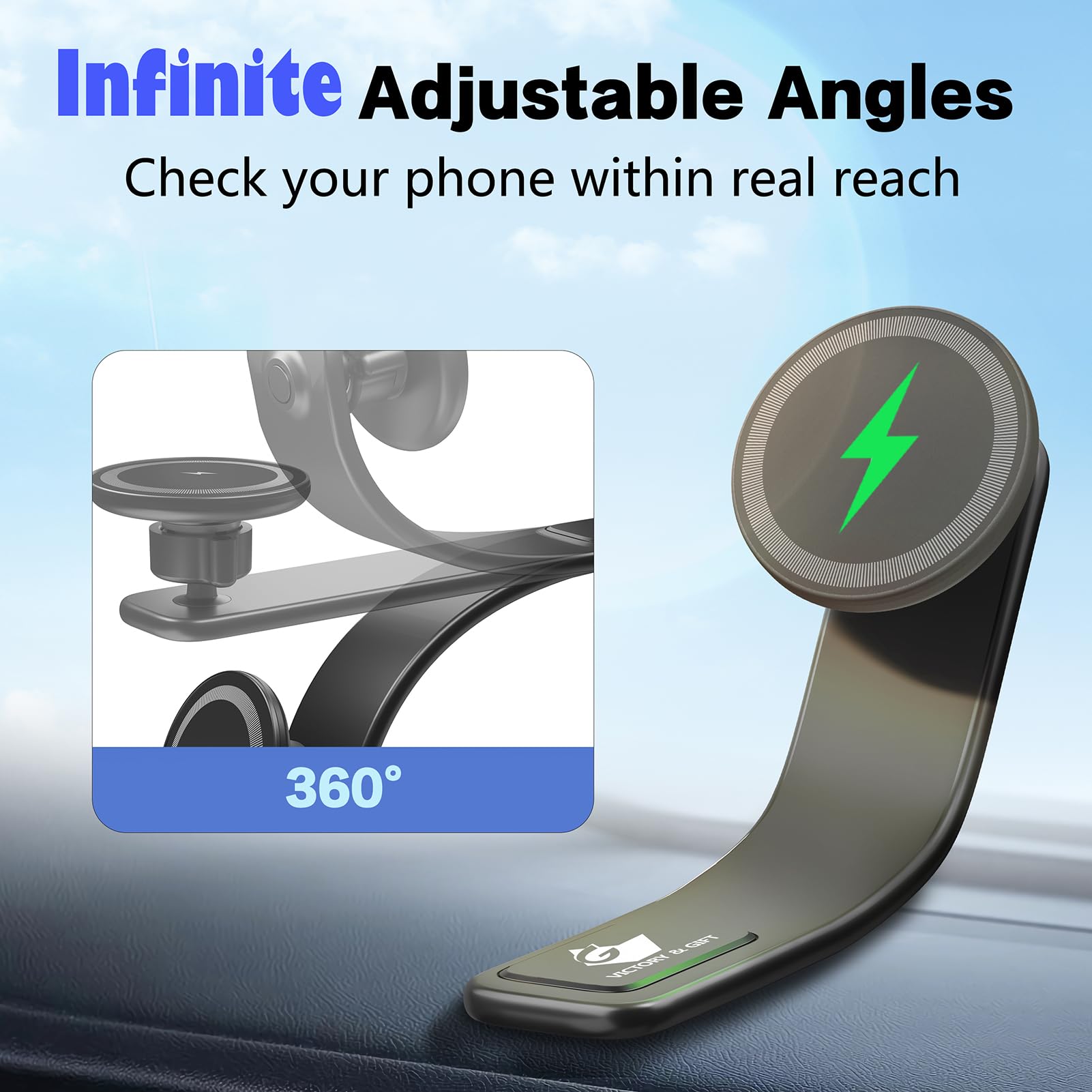 15W For Magsafe Car Mount Charger: Relocatable Car Phone Mount With 360 Adjustable Aluminum Arm , For Car Phone Mount Charger Da