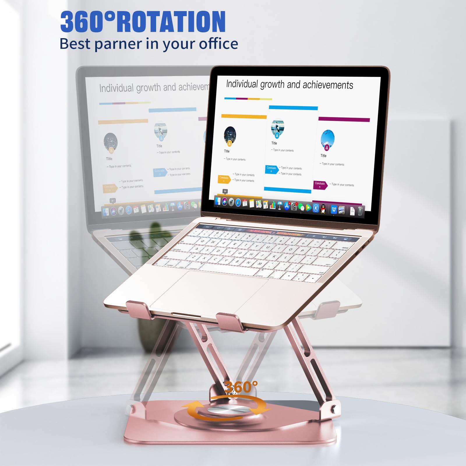 Joyeky Laptop Stand For Desk, Adjustable Computer Stand With 360 Rotating Base, Ergonomic Laptop Riser For Collaborative Work, F