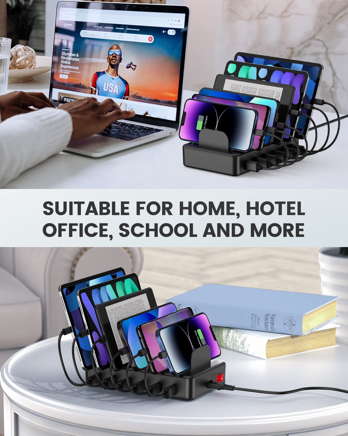 Creative Design Charging Station, 50W 6 Ports Multi Charger Station With 6 Charging Cables, Charging Dock For Multiple Devices,