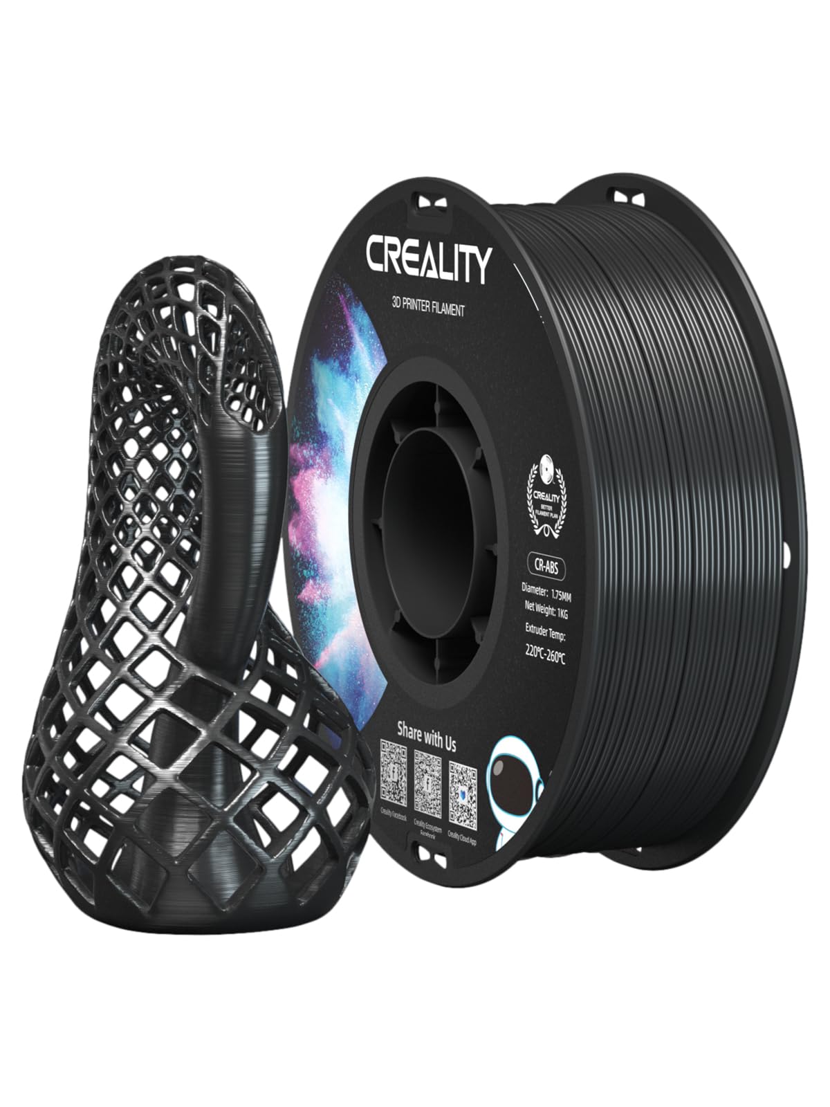 Creality ABS Filament 1.75mm, 3D Printer Filament, Excellent Resistance, Odorless Non-Toxic, Stability, Tough, 1kg(2.2lbs) Print